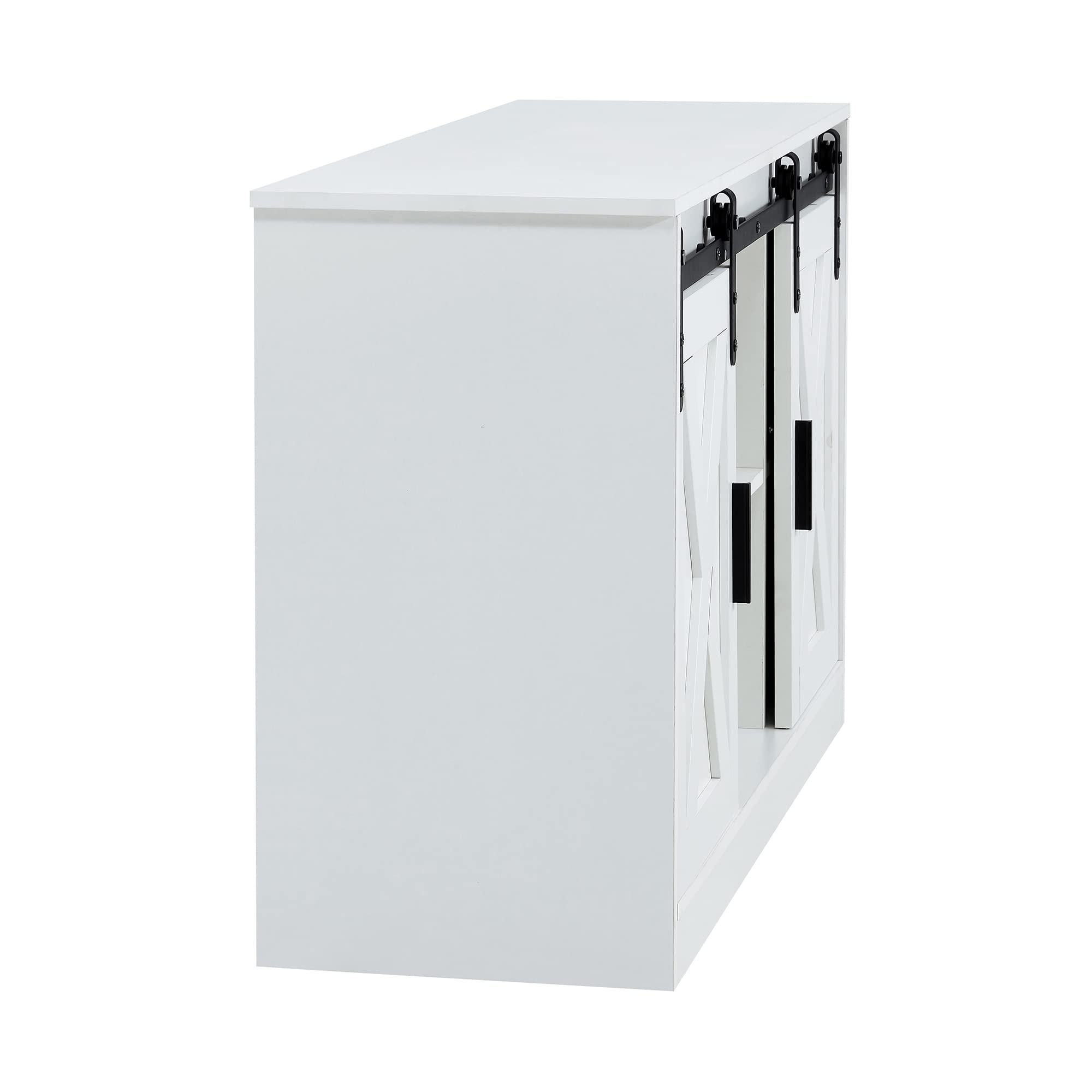 46.9 Inch White Wooden TV Stand - Farmhouse Style Entertainment Center with 2 Sliding Barn Doors & Cable Management - Perfect for Living Room, Bedroom & Home Theater Setup
