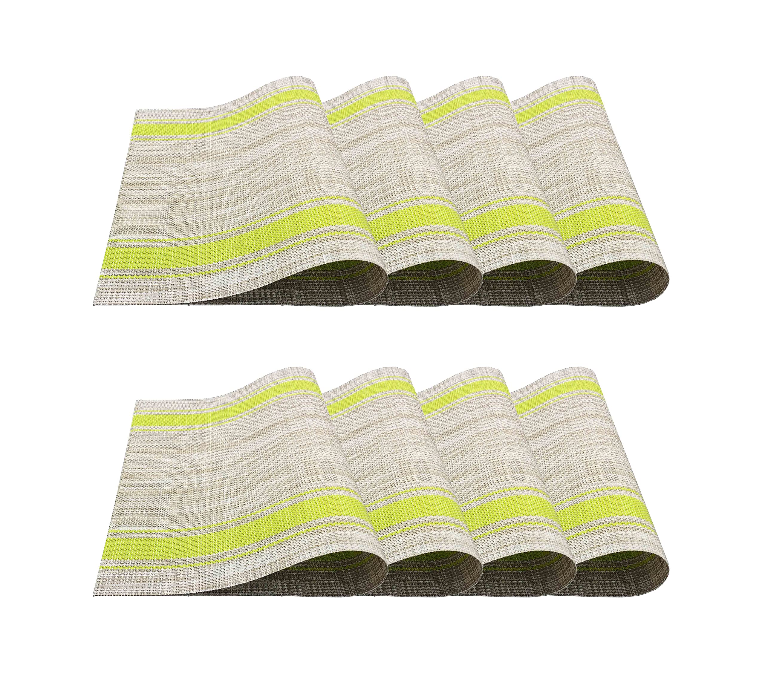 8-Piece Washable PVC Vinyl Placemats Set - Non-Slip Heat Resistant Table Mats for Kitchen & Dining Room - Green Decorative Tableware for Everyday Meals & Dinner Parties