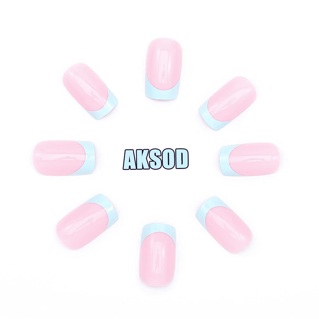 Glossy Pink Short Square Press On Nails - 24Pcs Full Cover French Fake Nails with Ballerina Tips | Acrylic Nail Accessories for Women & Girls | Perfect for Wedding, Party, Prom, Festival & Daily Wear (Style D)