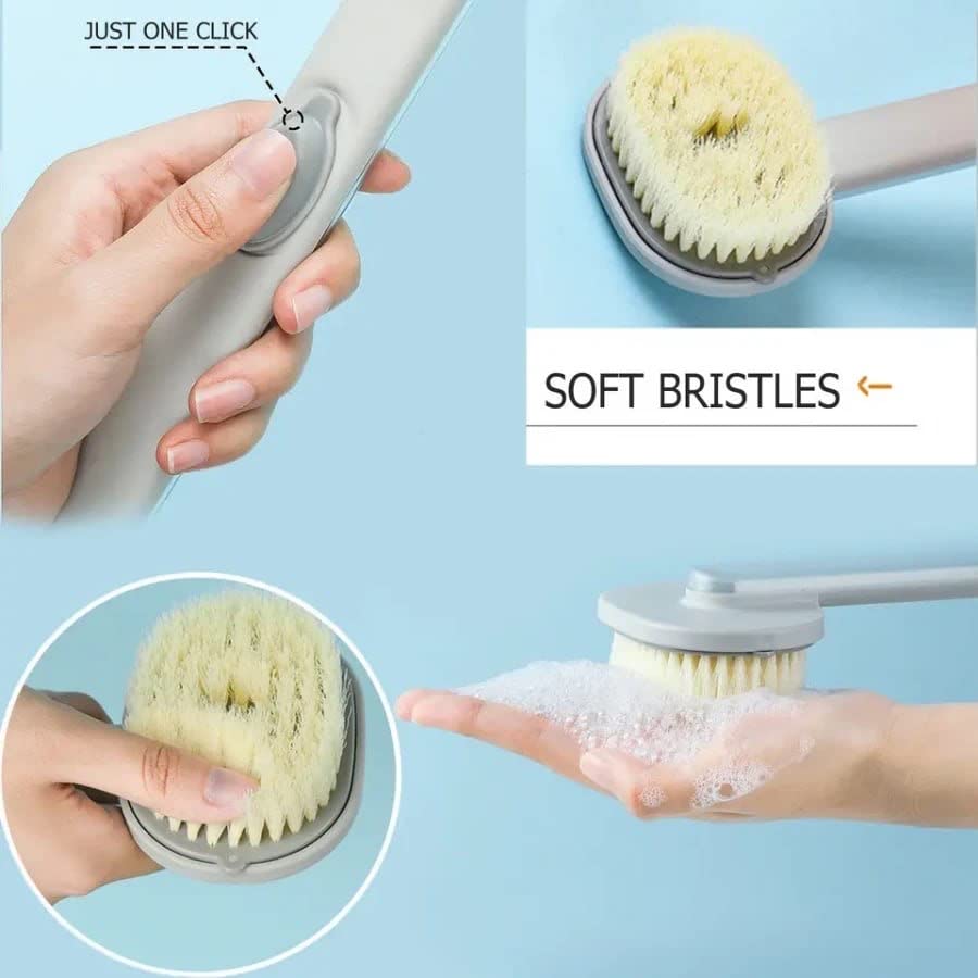 HARI ENTERPRISES Long Handle Bath Brush with Removable Scrubber - Back Scrubber for Shower Gel Storage | Exfoliating Body Brush for Men & Women - Perfect for Deep Cleansing and Back Washing in Shower or Bathtub