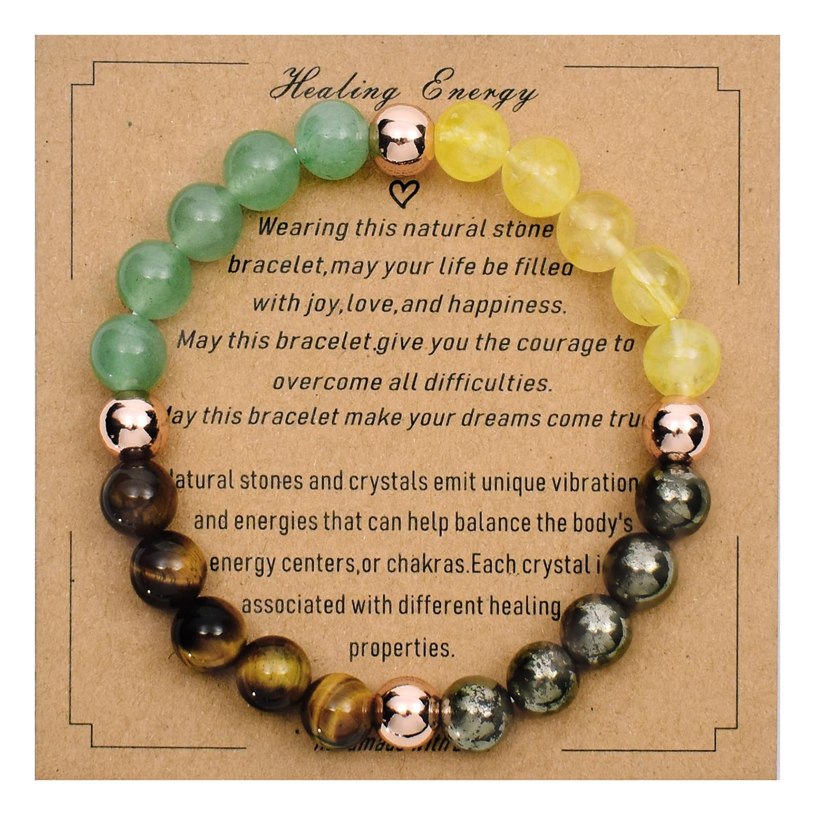 8MM Genuine Healing Crystal Bracelet - Lucky Stone Beaded Chakra Bracelet for Positive Energy (6.5 Inch) | Inspirational Spiritual Gift for Women & Mom | Yoga, Meditation & Daily Wear Accessory