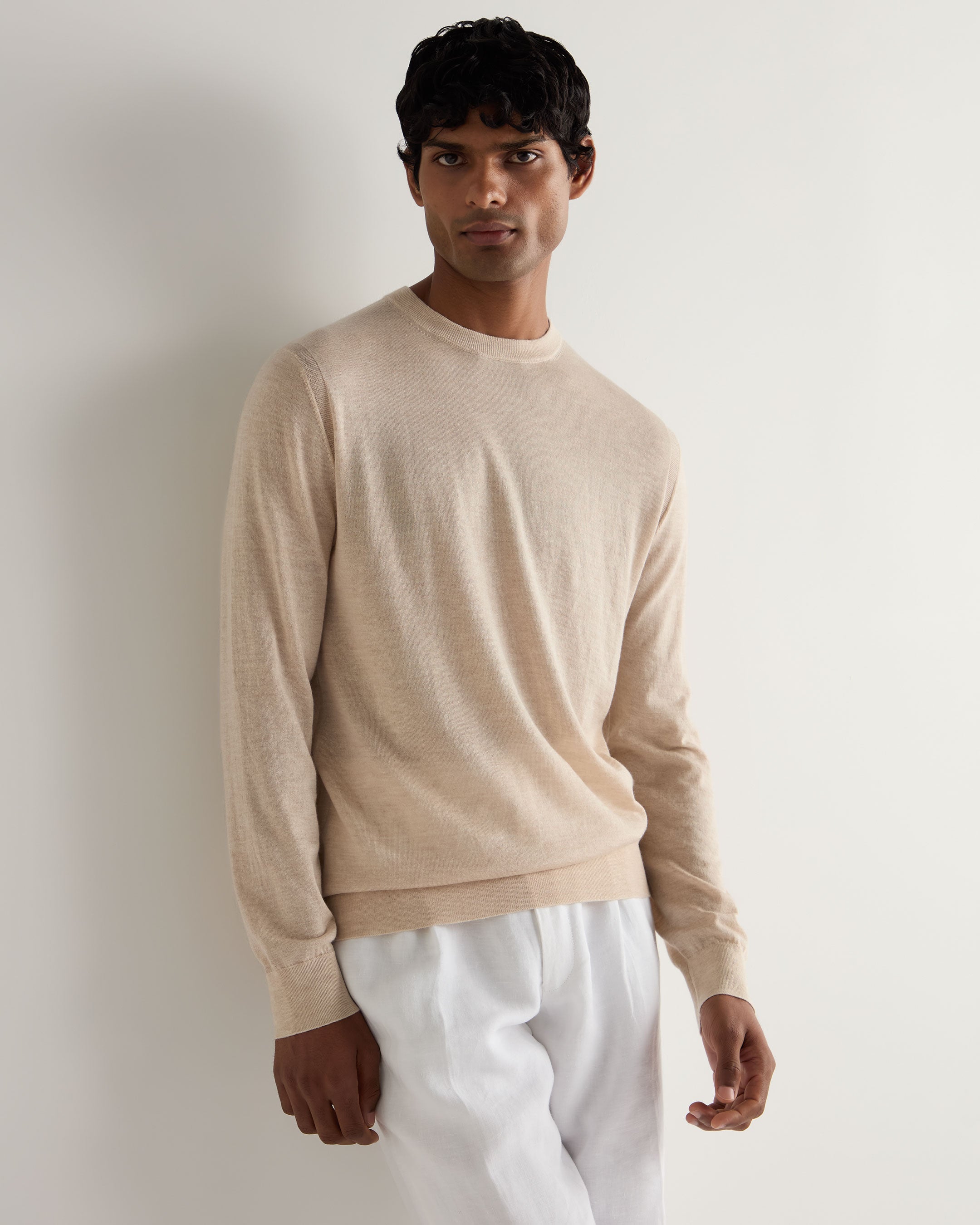 Premium Men's Fine Gauge Cashmere Sweater - Soft Round Neck Pullover in Sandstone Brown | Warm Winter Knitwear for Office & Casual Wear