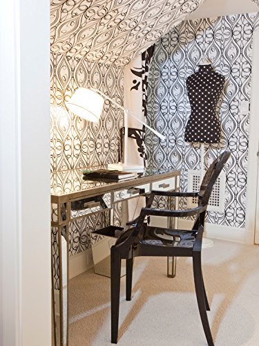 2-Pack Black Modern Glam Ghost Chairs with Arms - Clear Acrylic Dining Chairs with Mirror Finish - Perfect for Dining Room, Living Room, Bedroom, Office Desk, Vanity & Outdoor Decor