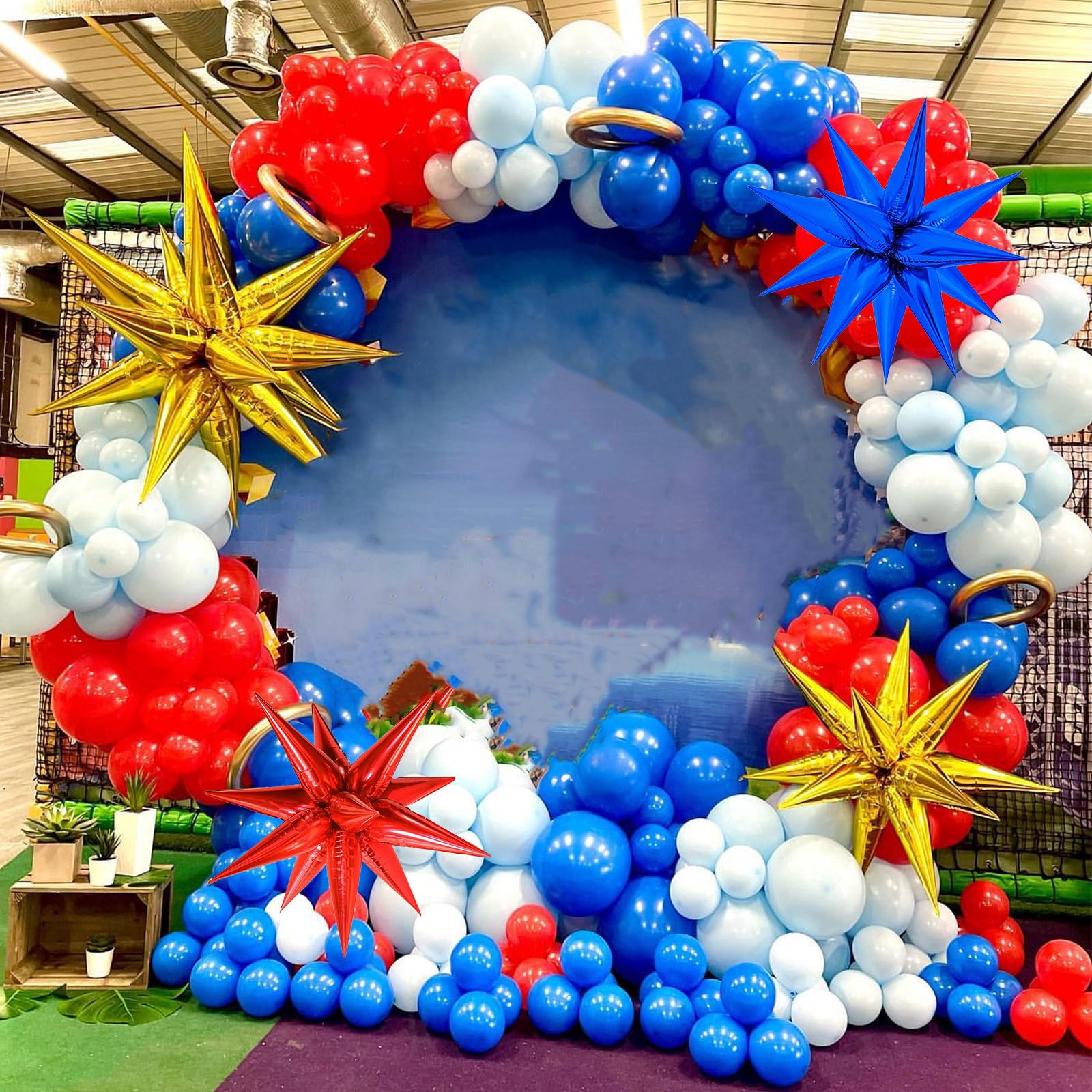 120 Pcs Red Blue Yellow Balloon Arch Kit - Carnival Circus Balloon Garland Decorations with Metallic Gold & Star Foil Balloons for Kids Birthday, Video Game Party, Baby Shower & Theme Party Decorations | Perfect for Indoor & Outdoor Celebrations