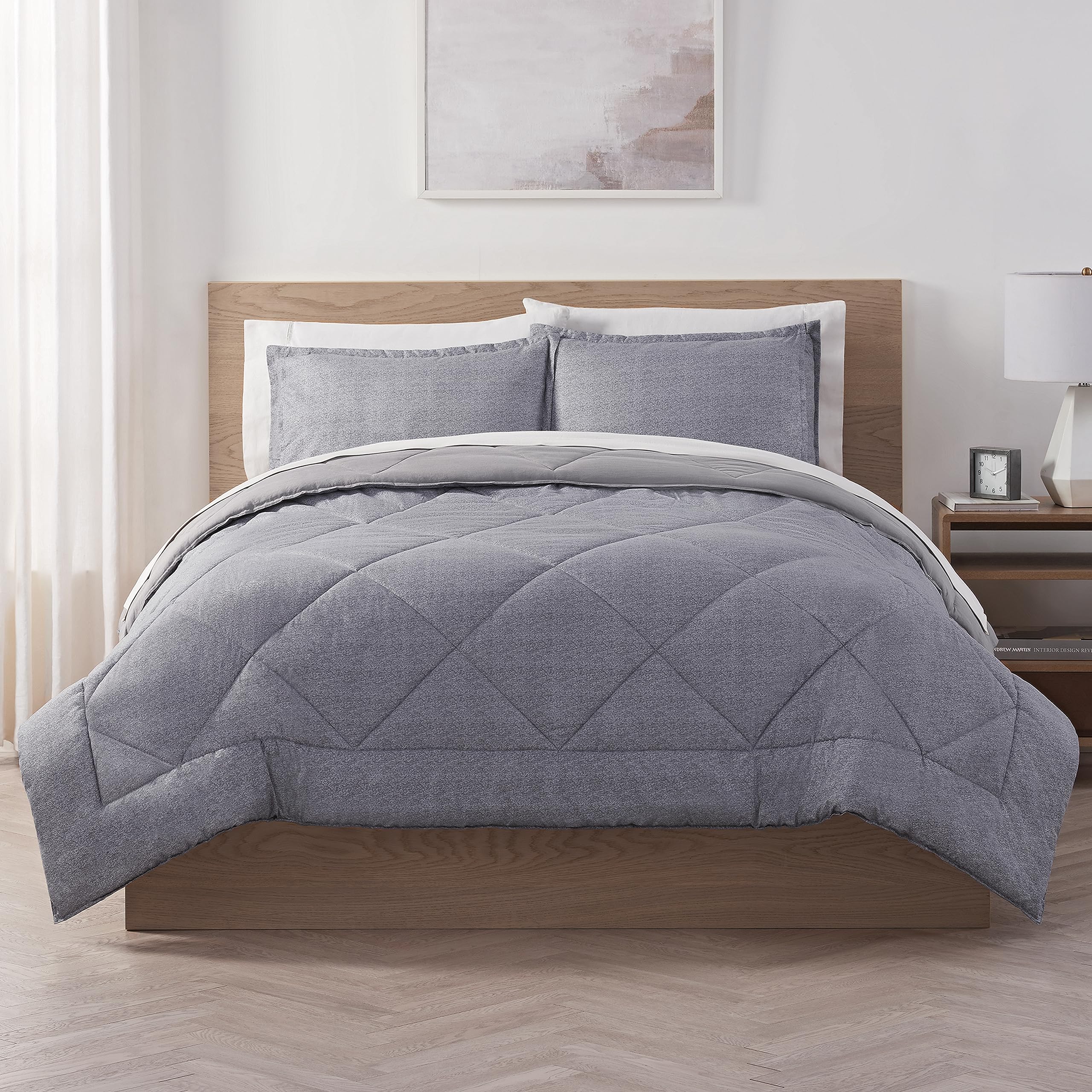 Serta Supersoft Cooling 5-Piece Reversible Comforter Set with Sheets & Pillowcases - All-Season Bedding for Twin/Twin XL - Silver Filigree Design | Perfect for Hot Sleepers & Cozy Bedroom Decor