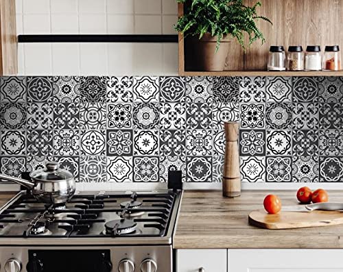 HomeRoots Vinyl 4x4 Inch Black Mosaic Peel and Stick Removable Wall Tiles - Perfect for Kitchen Backsplash, Bathroom Decor & Home Renovation