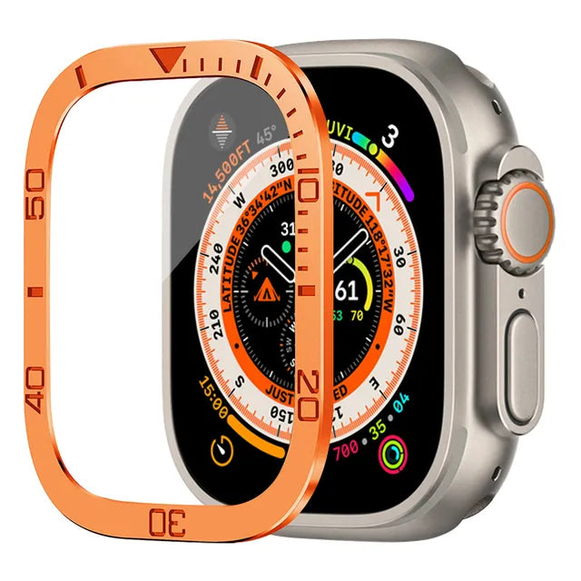49mm Ultra Bezel Ring with Tempered Glass Protector - Durable Metal Frame & Scratch-Resistant Screen Cover for Smartwatches (Perfect for Fitness Tracking, Workouts & Everyday Wear)