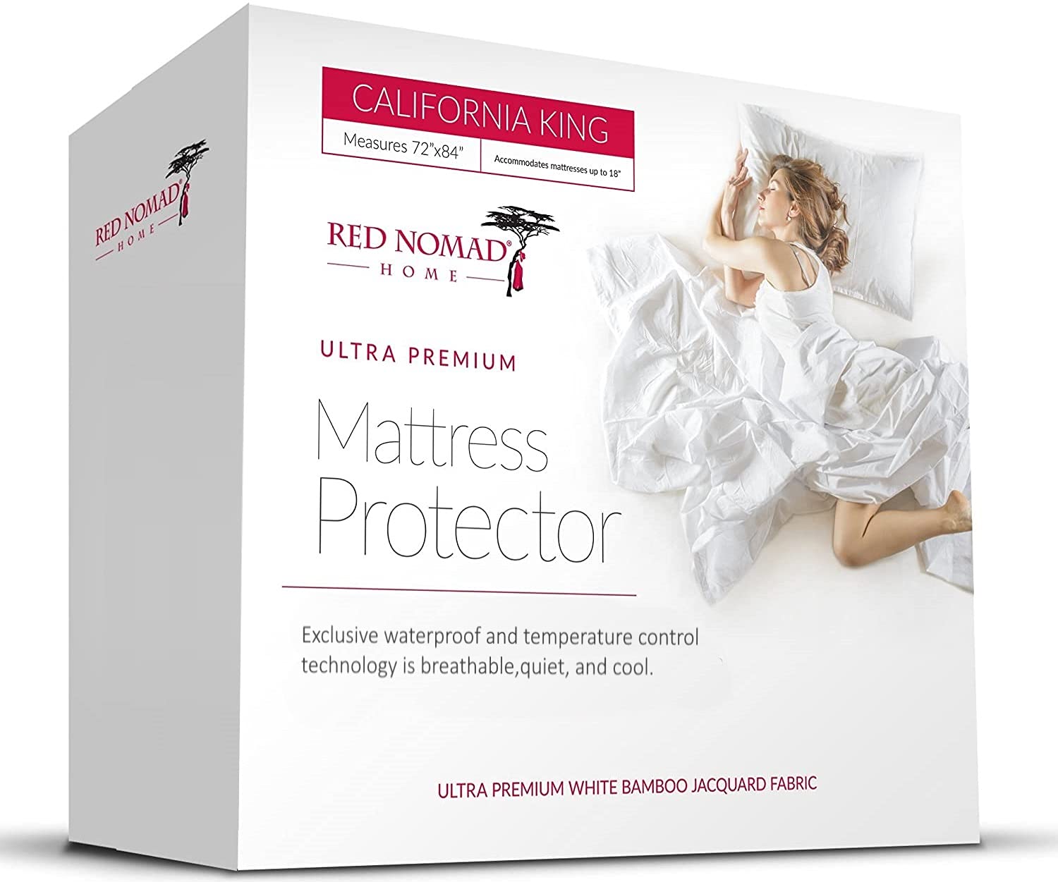 Red Nomad Waterproof Mattress Protector - Ultra Soft Bamboo Fabric California King Size Mattress Cover with Noiseless Polyurethane Backing | Bed Bug Protection, Allergy Relief & Liquid Barrier for Comfortable Sleep