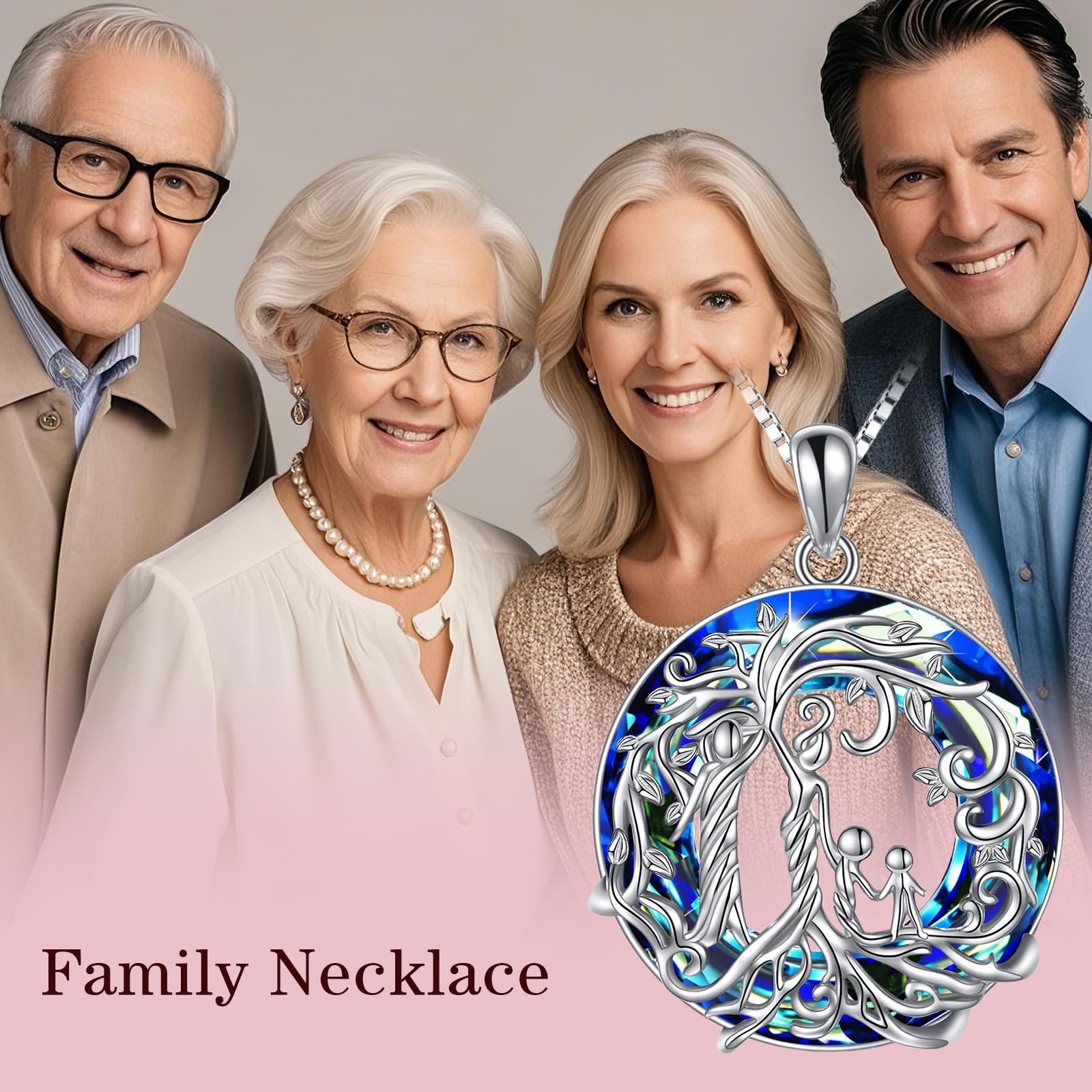 TOUPOP Sterling Silver Family Tree Necklace - 925 Silver Mother & 1-5 Children Pendant with Crystal, Heartwarming Gift for Mom, Grandma, Daughter on Birthday, Mother's Day | Perfect for Family Reunions, Special Occasions & Keepsake Jewelry