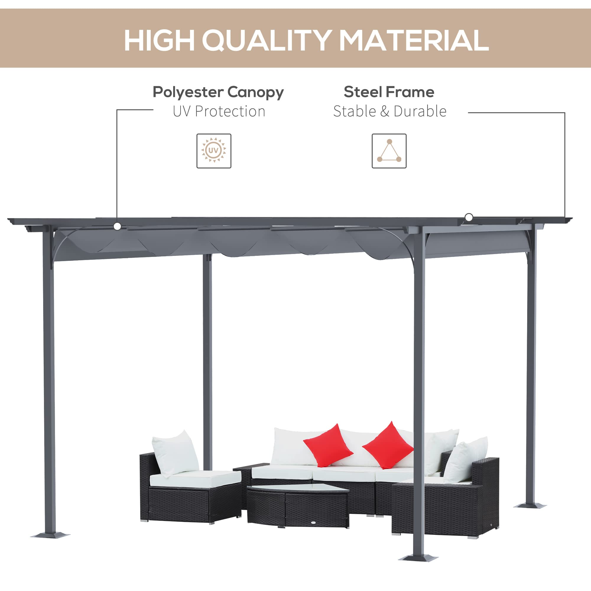 Outsunny 11.5' x 11.5' Retractable Pergola Canopy with Metal Frame - Gray Outdoor Patio Shade Shelter for Backyard, Garden, Porch, BBQ Grill Gazebo | Perfect for Outdoor Parties, Relaxation & Sun Protection