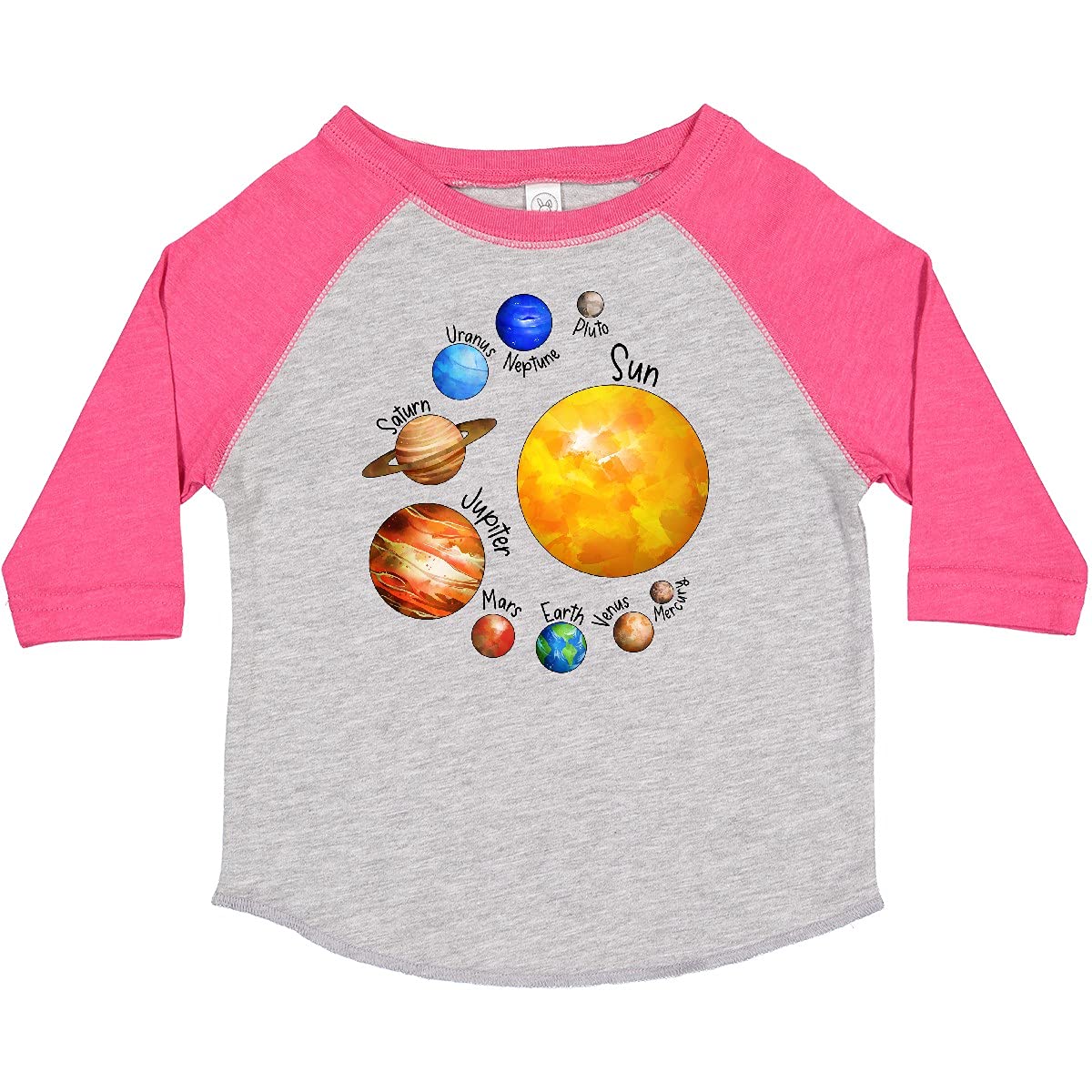 Inktastic Sun and Planets - Yes, and Pluto Toddler T-Shirt | Cute Space Theme Cotton Tee for Kids | Perfect for School, Playdates & Astronomy Lovers