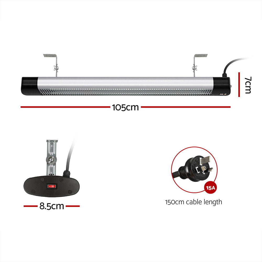 Devanti 3000W Electric Strip Heater - Fast Heating Radiant Space Heater for Home & Office - Perfect for Garages, Workshops, and Indoor Heating