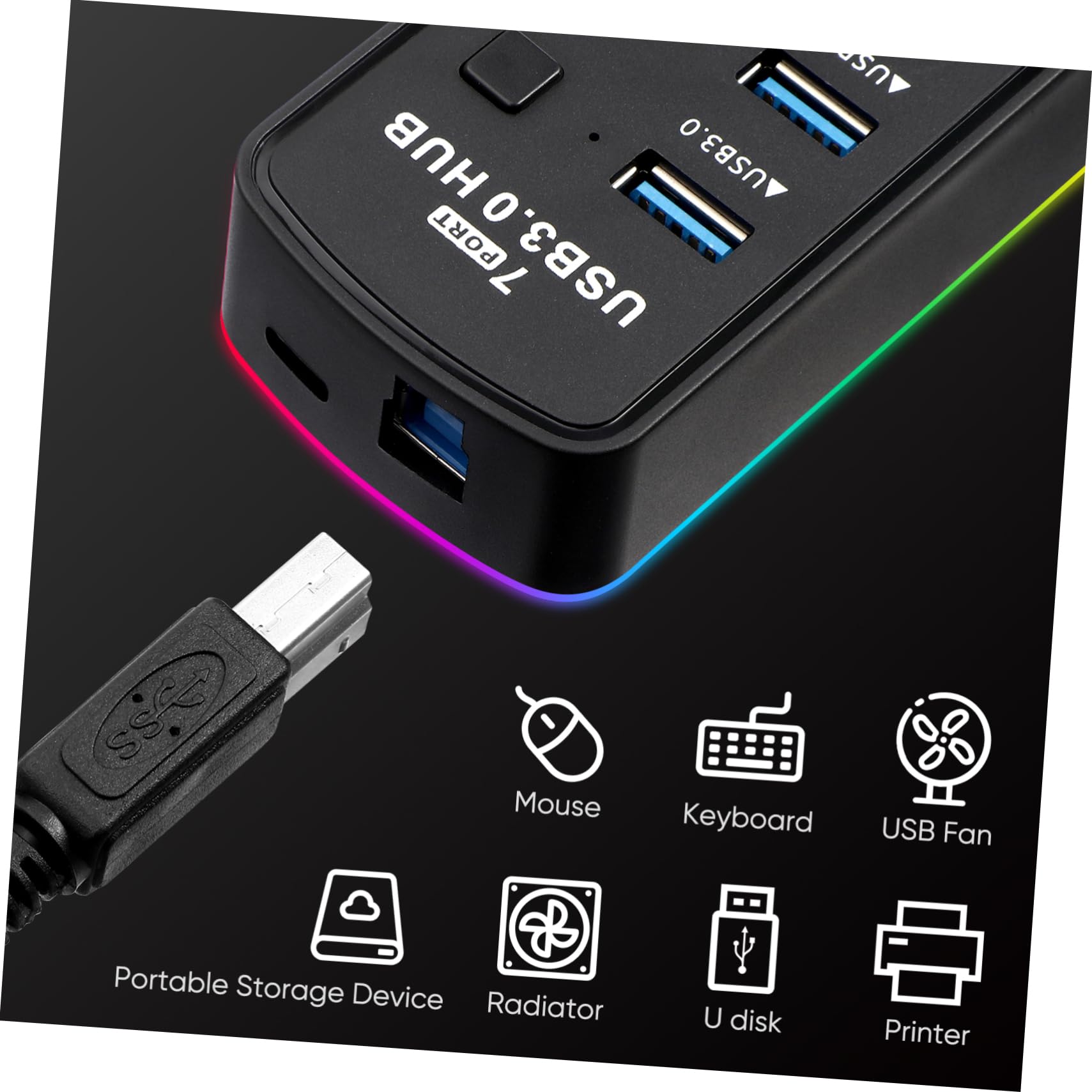 Gatuida 7-Port USB 3.0 Hub - High Speed Data Transfer USB Splitter Adapter for Laptop, PC, MacBook - Perfect for Home Office, Gaming & Charging Multiple Devices