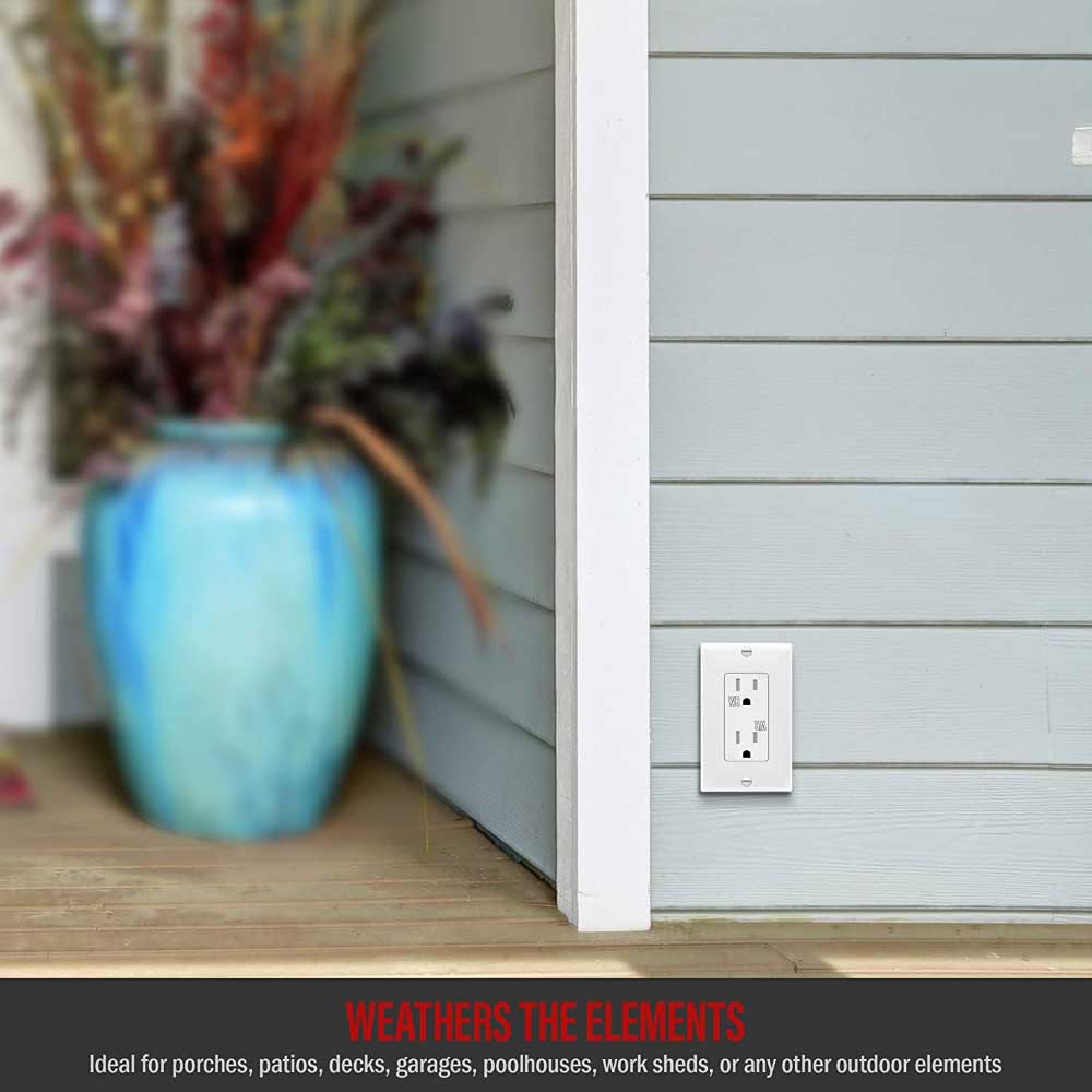 15 Amp Duplex Outlet - Tamper & Weather Resistant Electrical Receptacle, White - Ideal for Outdoor, Garage & Wet Location Use