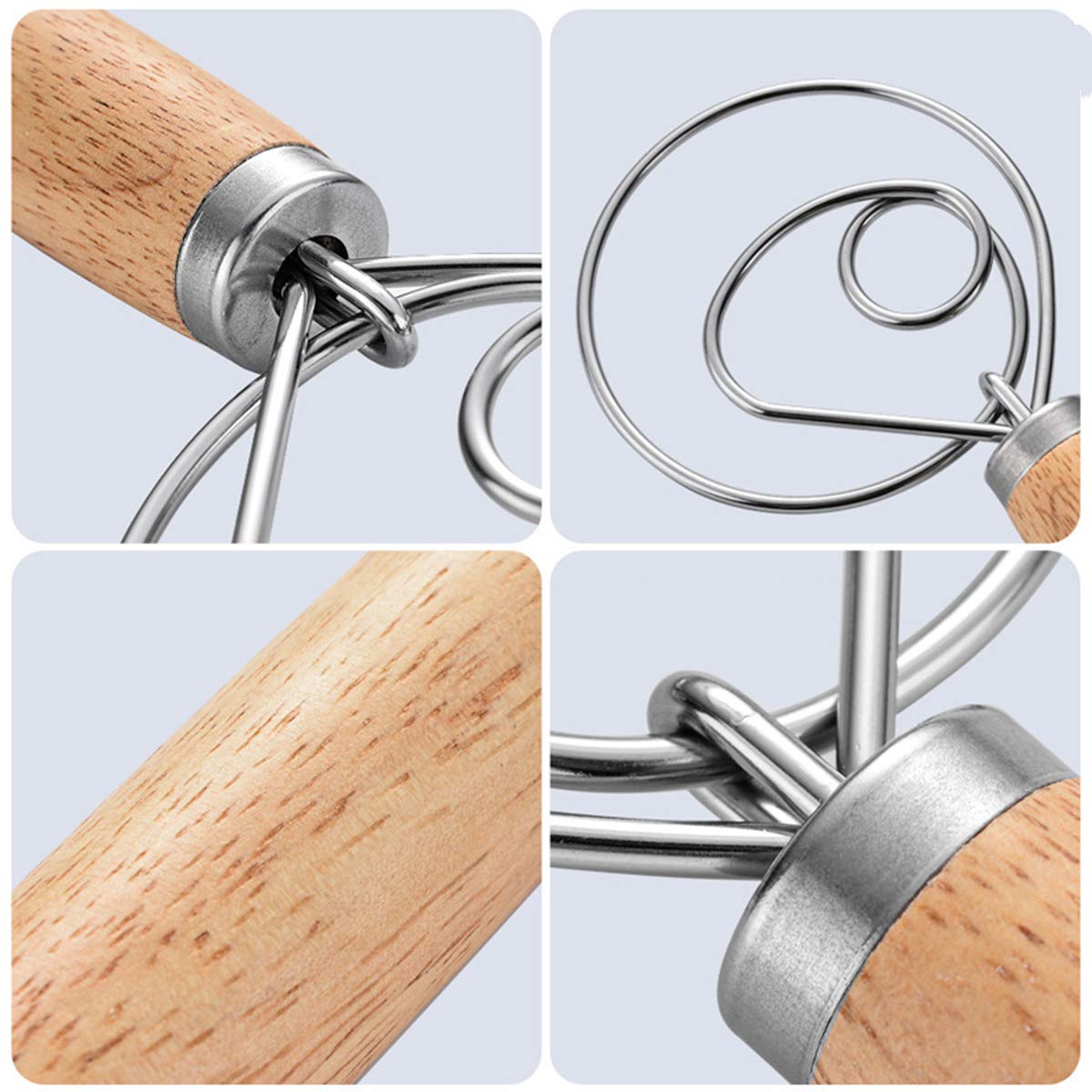 DBAILY 3-Piece Danish Dough Whisk Set - Stainless Steel Pastry Mixer with Wooden Handle for Baking Bread, Cakes, Pies & Pizza - Perfect for Home Bakers & Professional Chefs (Ideal for Sourdough, Desserts, Pastry Making)