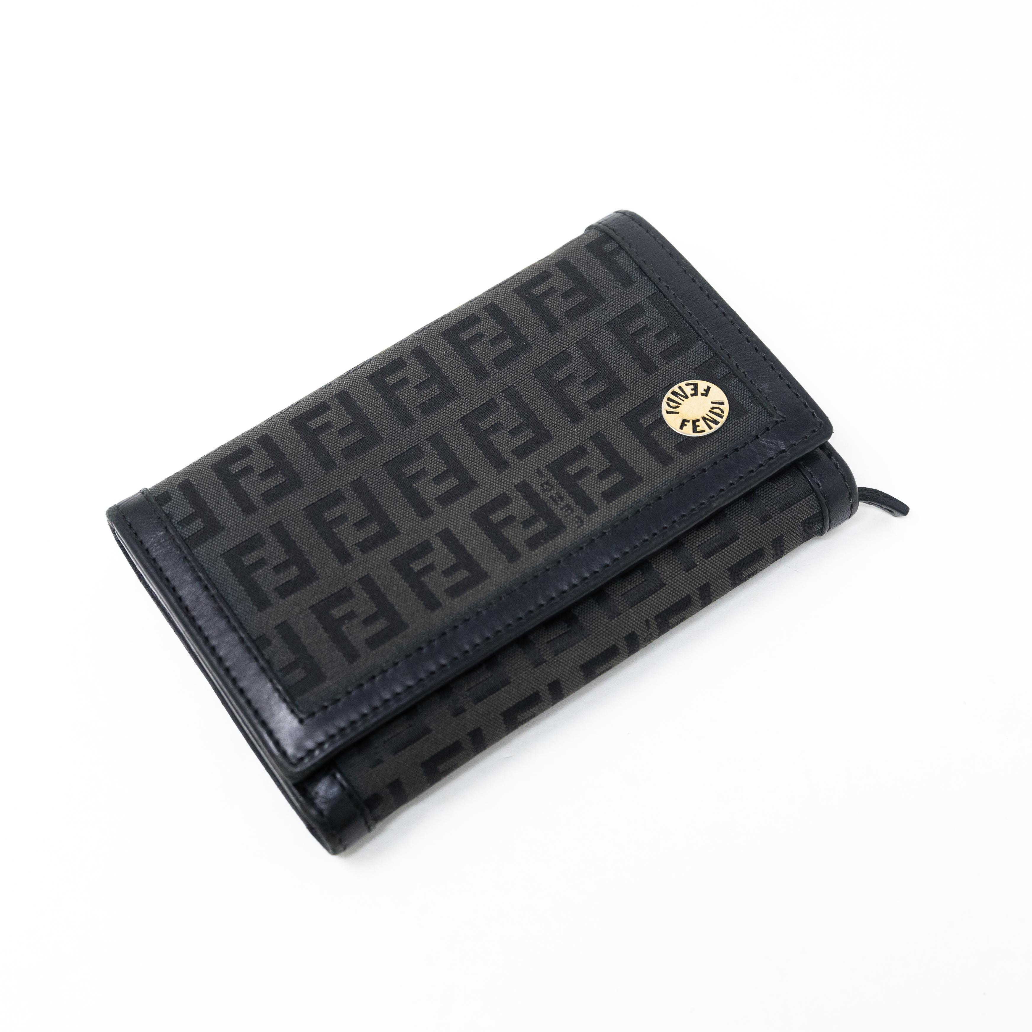 Fendi Black Zucchino Leather Wallet for Women - Luxury Designer Bifold Wallet with Coin Pocket - Perfect for Everyday Use, Travel & Gift Giving