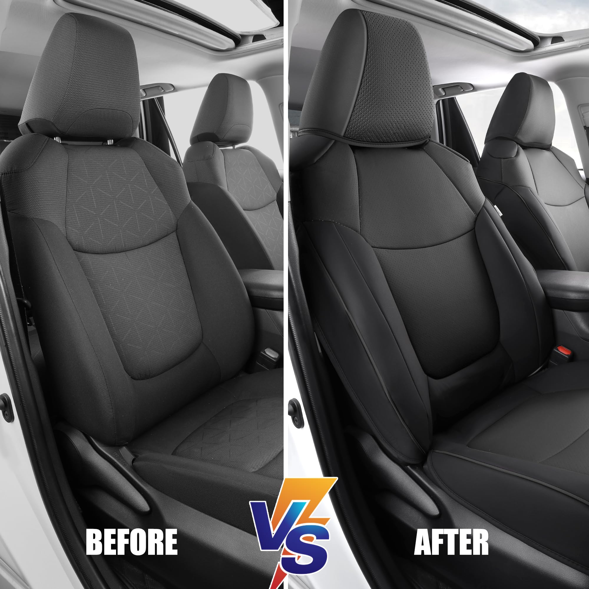 Premium Faux Leather Car Seat Covers for Toyota RAV4 2019-2023 (LE/XLE/XLE Premium/Limited) - Waterproof, Custom Fit Front Pair in Black | Durable Protection & Enhanced Comfort for Daily Commute & Road Trips