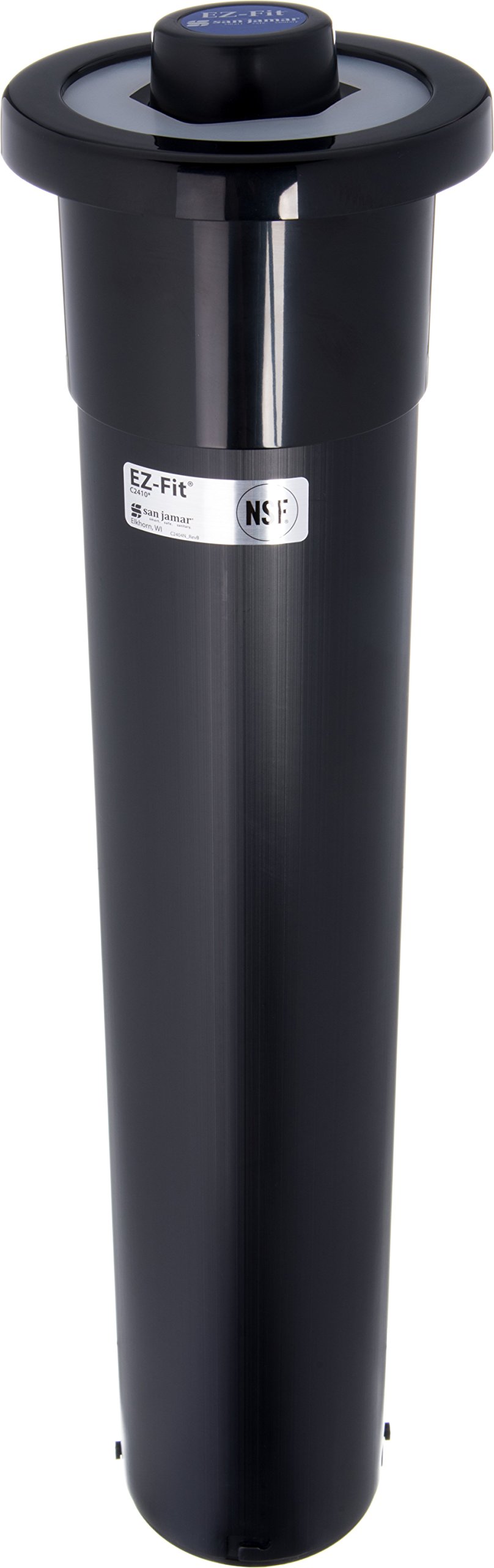 San Jamar Euro Ez-Fit Counter Cup Dispenser - Holds 6-24 Oz Cups with Interchangeable Gaskets - Durable Plastic for Restaurants, Cafeterias & Fast Food - 23.25 Inch Black - Perfect for Coffee Shops, Buffets and Convenience Stores