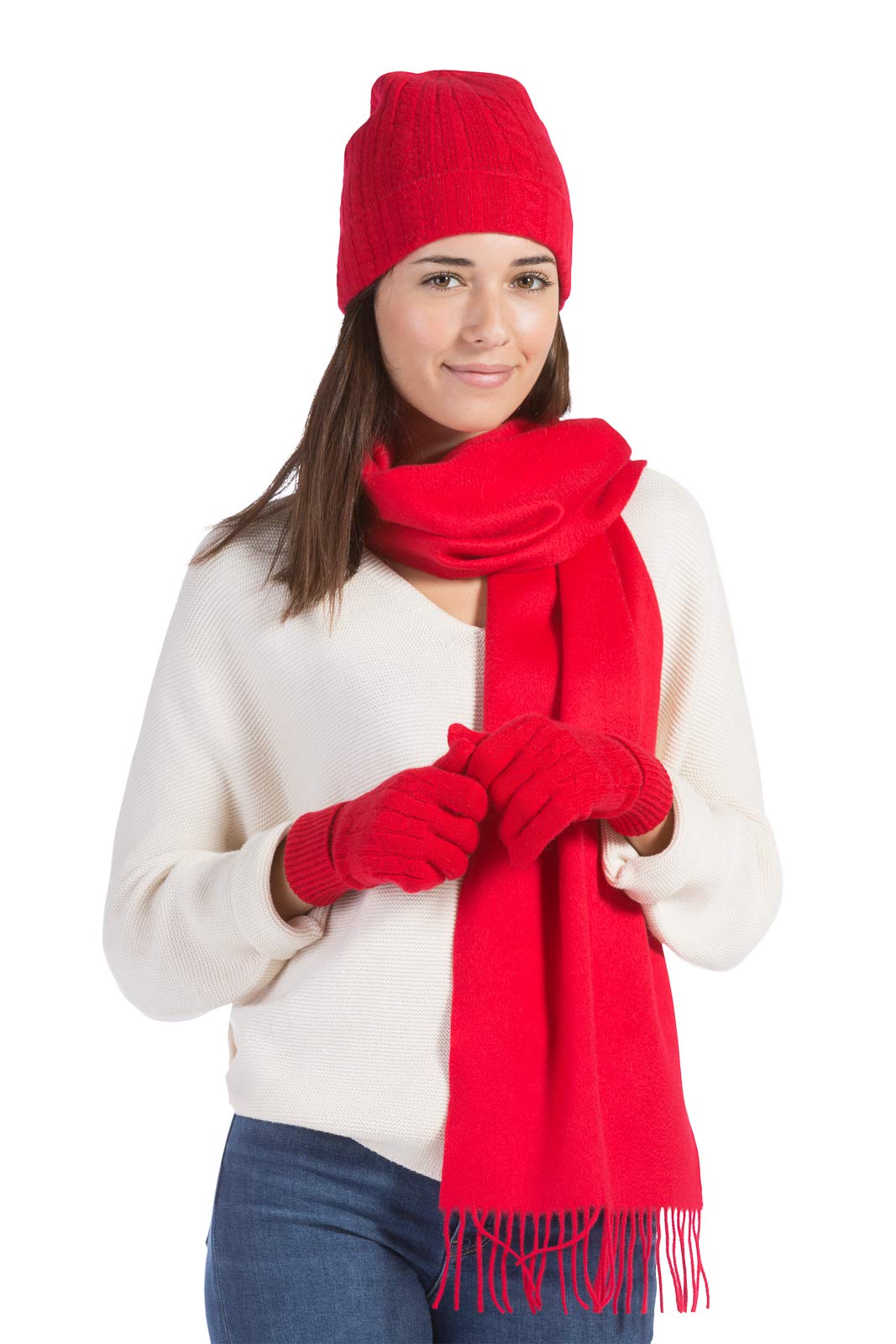 Fishers Finery Women's 100% Cashmere Winter Accessory Set - Hat, Gloves & Scarf with Luxury Gift Box | Soft & Warm for Cold Weather, Outdoor Activities & Holiday Gifts