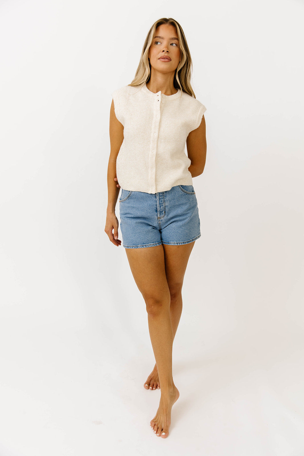 Analeigh Women's Sleeveless Ribbed Knit Vest - Eggshell White Casual Summer Layering Piece for Office Wear & Street Style Outfits