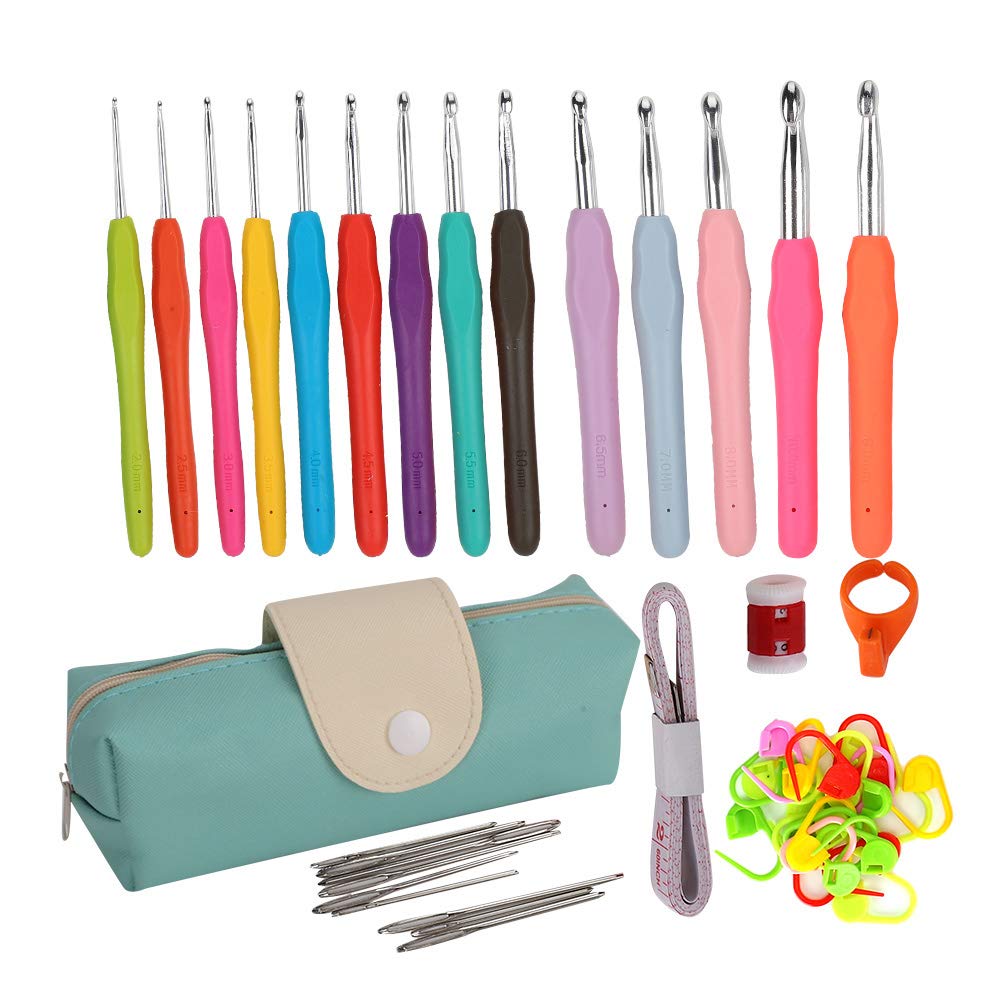 14-Piece Ergonomic TPR Crochet Hooks Set with Storage Case - Extra Long Knitting Needles for Comfortable Crafting & Weaving - Perfect DIY Gift for Crocheters & Knitters (Ideal for Yarn Projects, Blankets, Scarves & Home Decor)