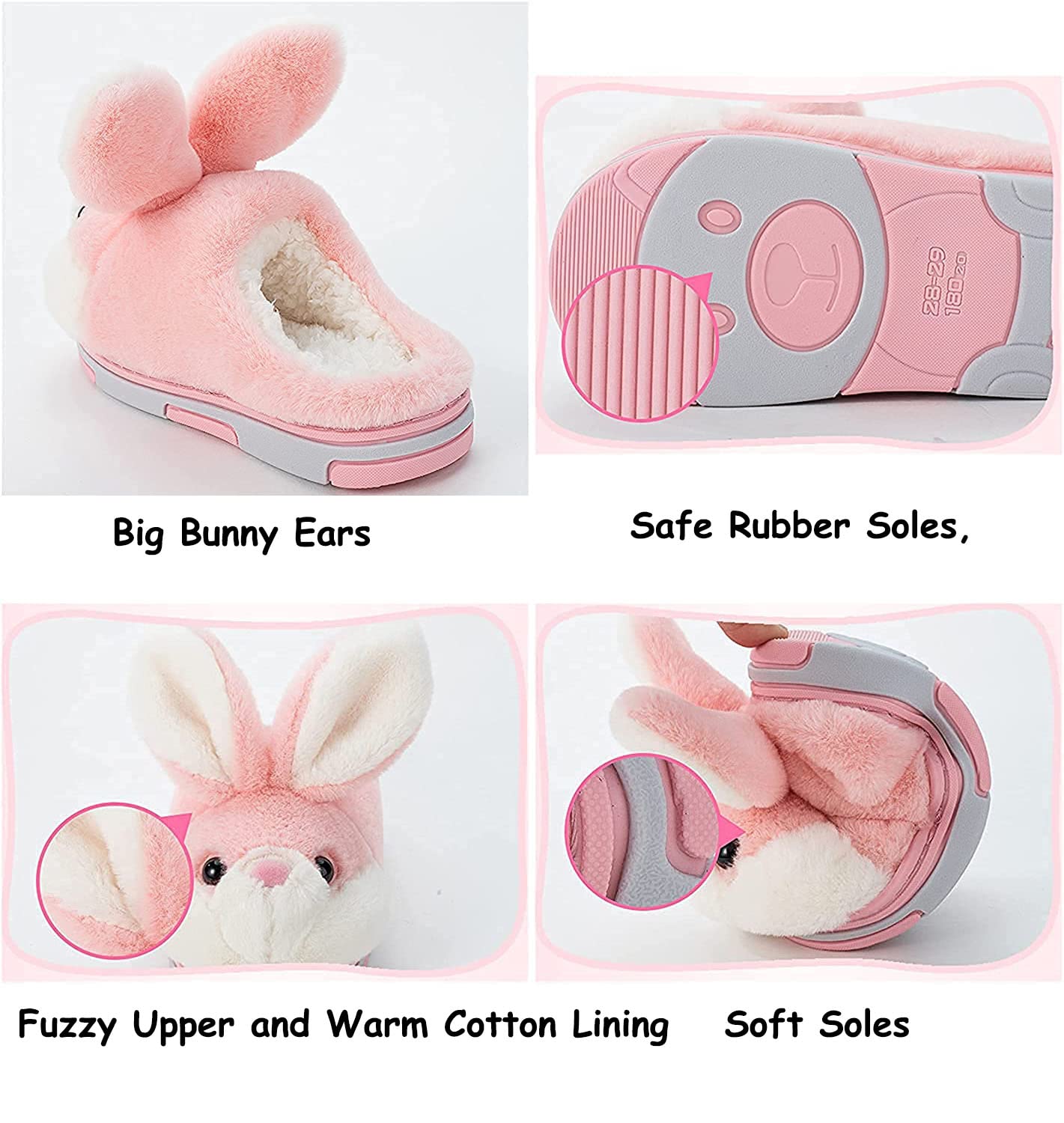 Cozy Fuzzy Bunny Slippers for Women & Girls - Warm Plush Animal House Shoes for Winter - Soft Pink Indoor/Outdoor Slippers - Perfect for Home, Lounge & Gift Giving