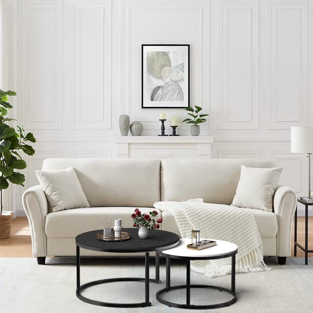 YITAHOME 2-Piece Round Nesting Coffee Table Set - Sturdy Metal Frame & Wood Top in Black & White - Perfect for Living Room, Lounge, or Small Spaces