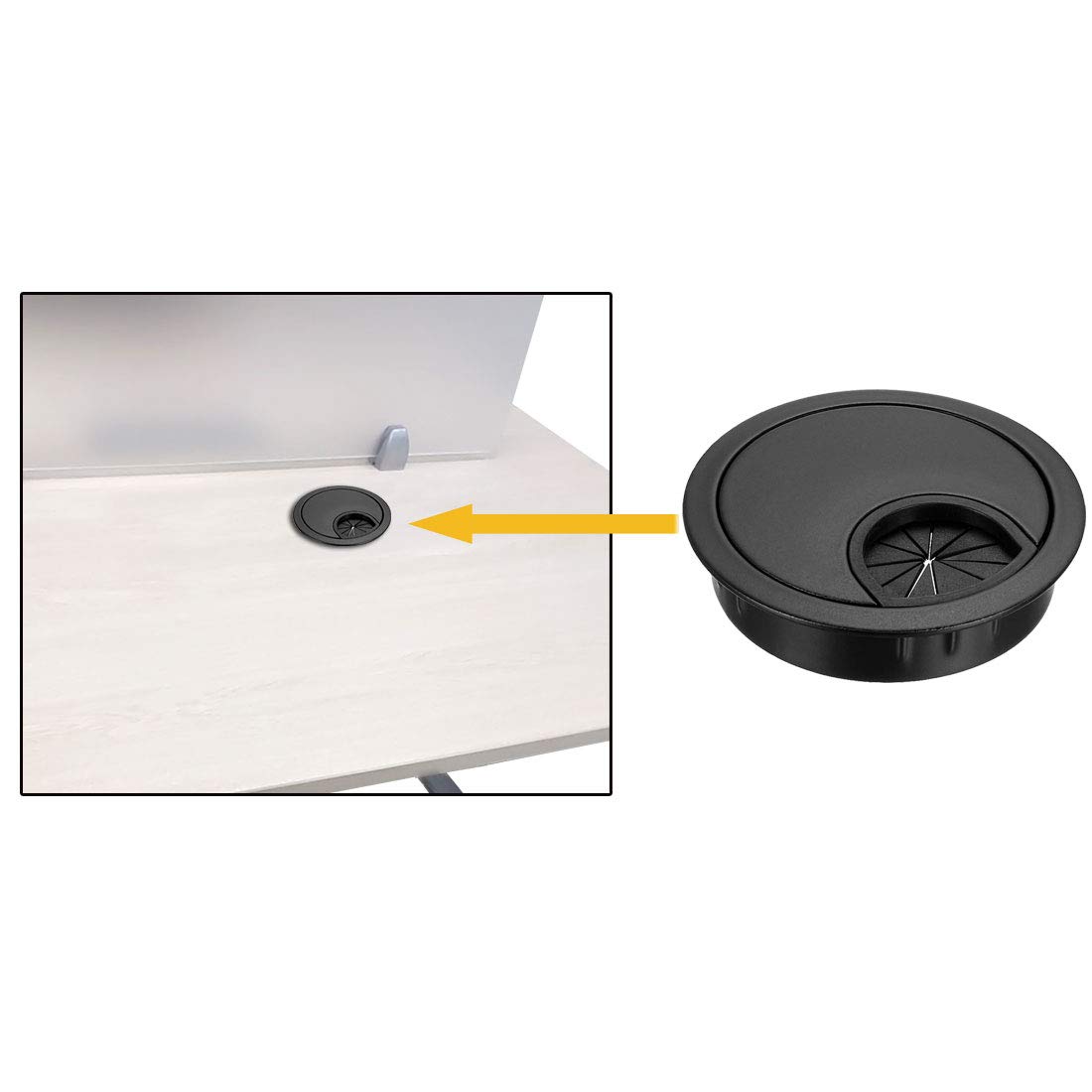 uxcell 2.1Inch/53mm Zinc Alloy Cable Hole Cover - Black Desk Wire Cord Grommet for Office PC Cable Management - Perfect for Home & Office Desk Organization