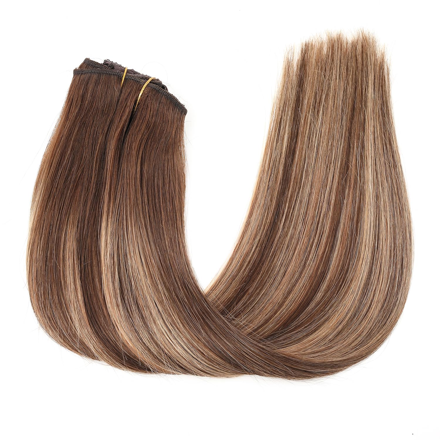 Clip-In Human Hair Extensions 16 Inch 8pcs 120g - Chocolate Brown to Caramel Blonde Ombre (#4/27 T4) with 20 Clips | Real Remy Hair for Volume & Length | Perfect for Parties, Weddings & Daily Styling