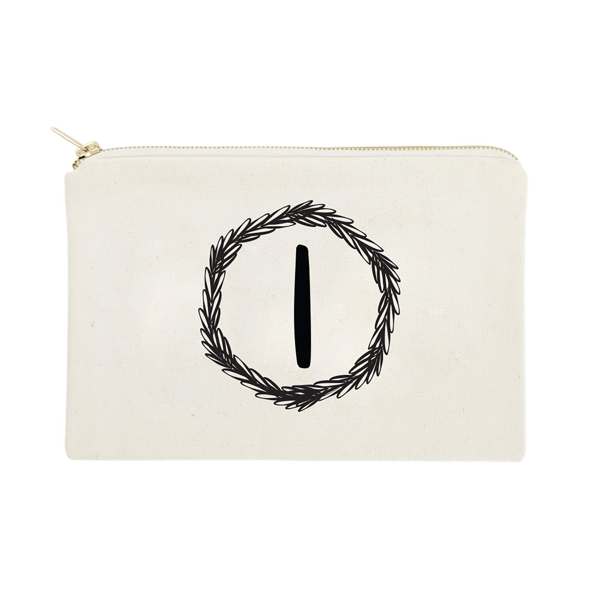 Personalized Monogram Initial Cosmetic Bag & Travel Makeup Pouch - Cotton Canvas Wreath Design for Women | Perfect for Travel, Gym & Everyday Use