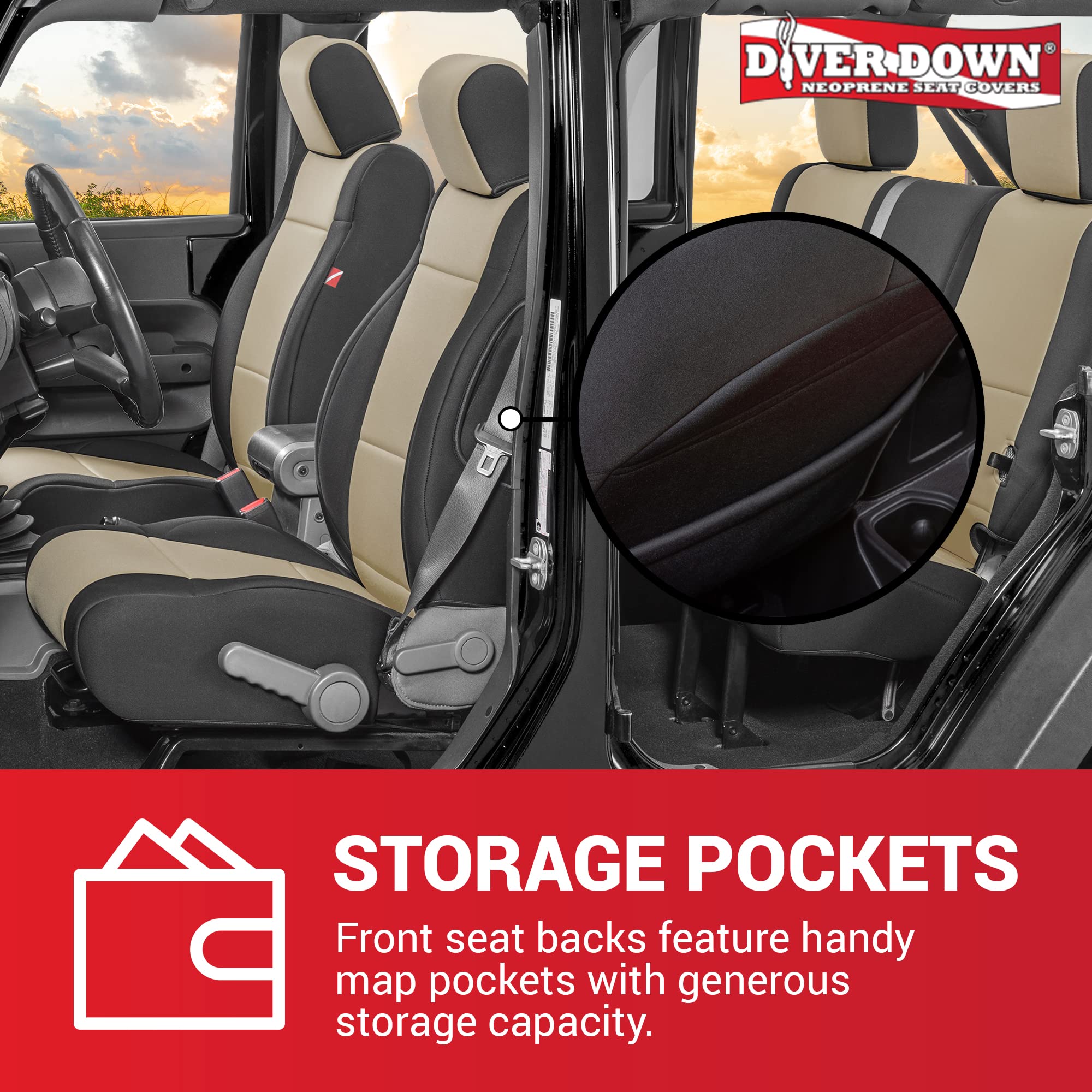 **Diver Down Neoprene Seat Cover Set for Jeep Wrangler JK 2007-2018 - Waterproof, Custom Fit Front & Back Seat Covers - Soft Padded, Thermal Resistant Cushion (Gray, 4DR, 07) - Perfect for Off-Roading, Camping & Outdoor Adventures**
