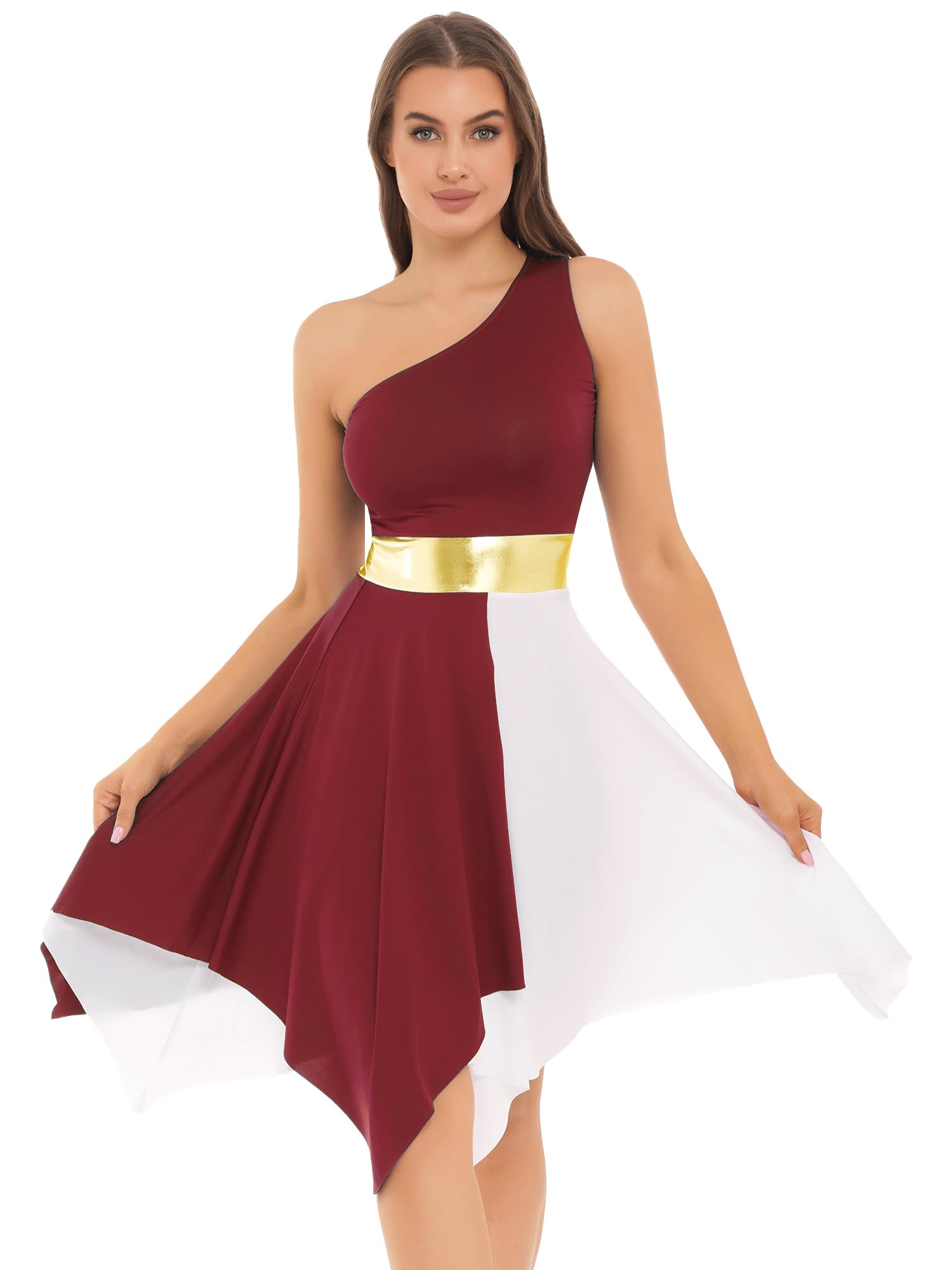 JEYPINMI Women's One Shoulder Liturgical Dance Dress - Praise & Worship Costume for Church Performances, Choir Robes, Lyrical Dance Outfits - Perfect for Sunday Service, Easter Celebrations & Christian Events
