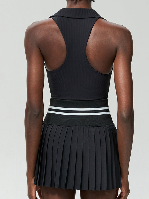 ZASUWA Women's 2-in-1 Tennis Skirt Set with V-Neck Collar & Pleated Design - Perfect for Tennis, Golf, Running & Casual Wear