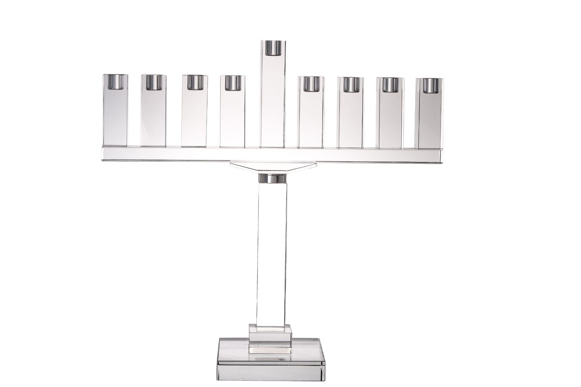Judaica Crystal Menorah for Hanukkah Oil Candles - Clear Long Chanukiah for Jewish Holiday Decor & Home Celebration