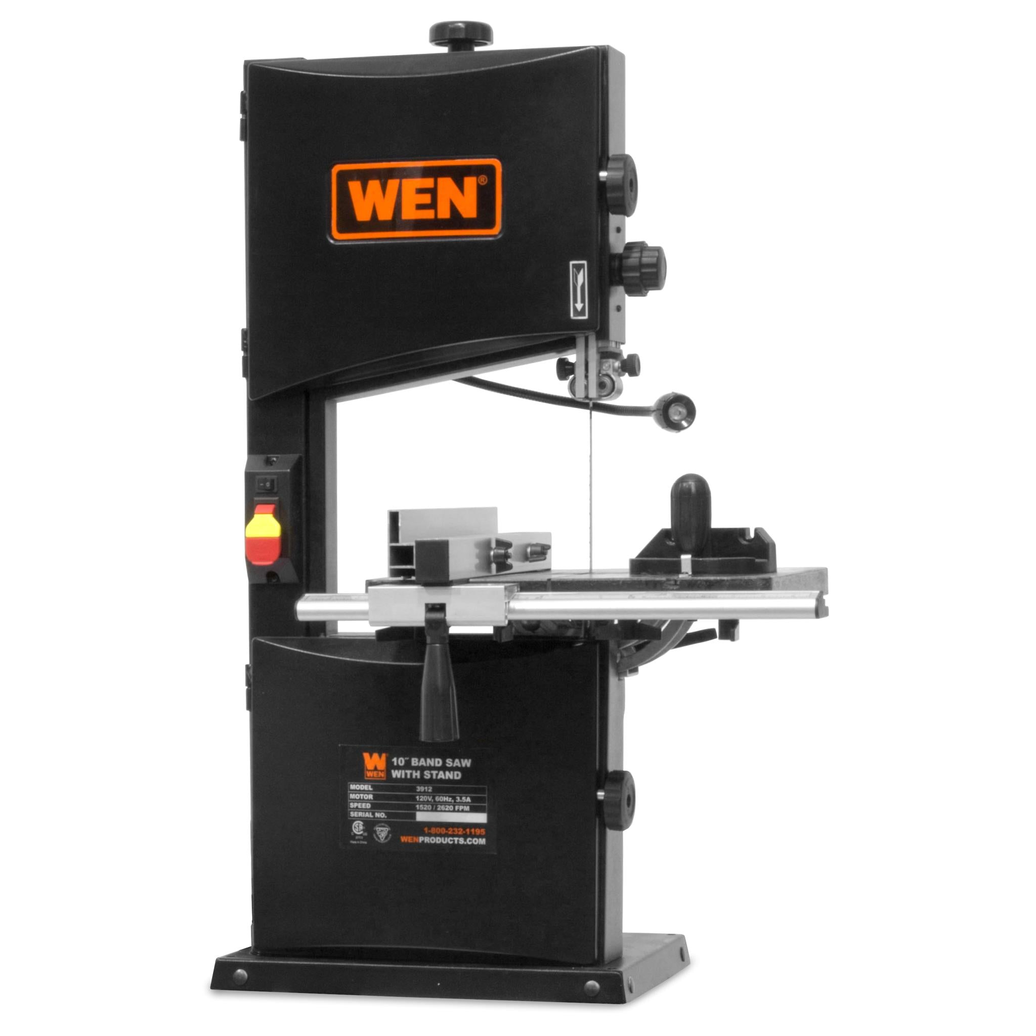 WEN BA3962 10-Inch Band Saw with Stand - 3.5 Amp 2-Speed Power Tool with Work Light for Woodworking & Metal Cutting | DIY Projects & Professional Workshop Use
