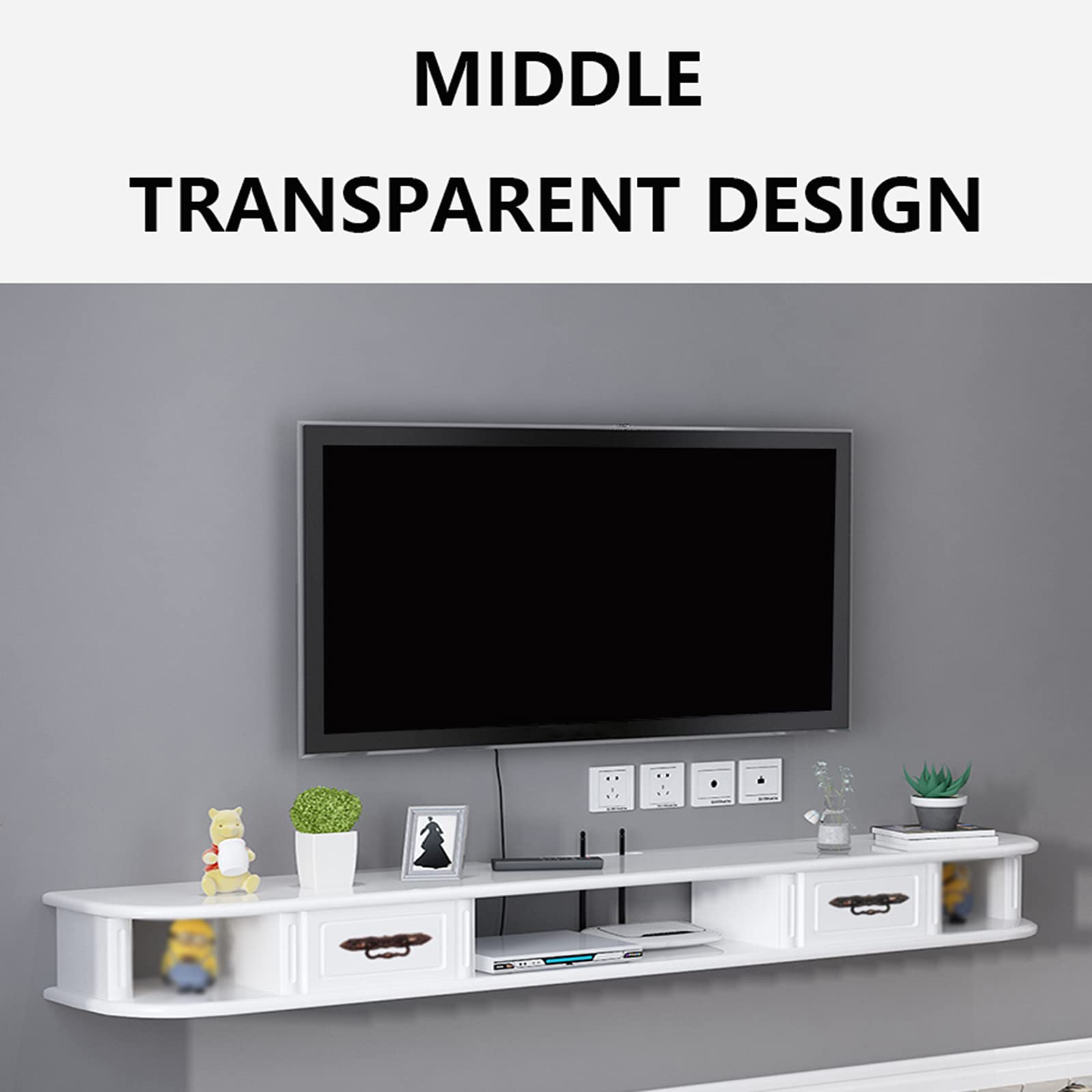 Floating TV Stand Wall Mounted Entertainment Center - 47 Inch Modern Wood Media Console with Storage Cabinet, Hanging TV Hutch for Living Room (White & Red) - Perfect for Small Spaces, Apartments & Home Theater Setup
