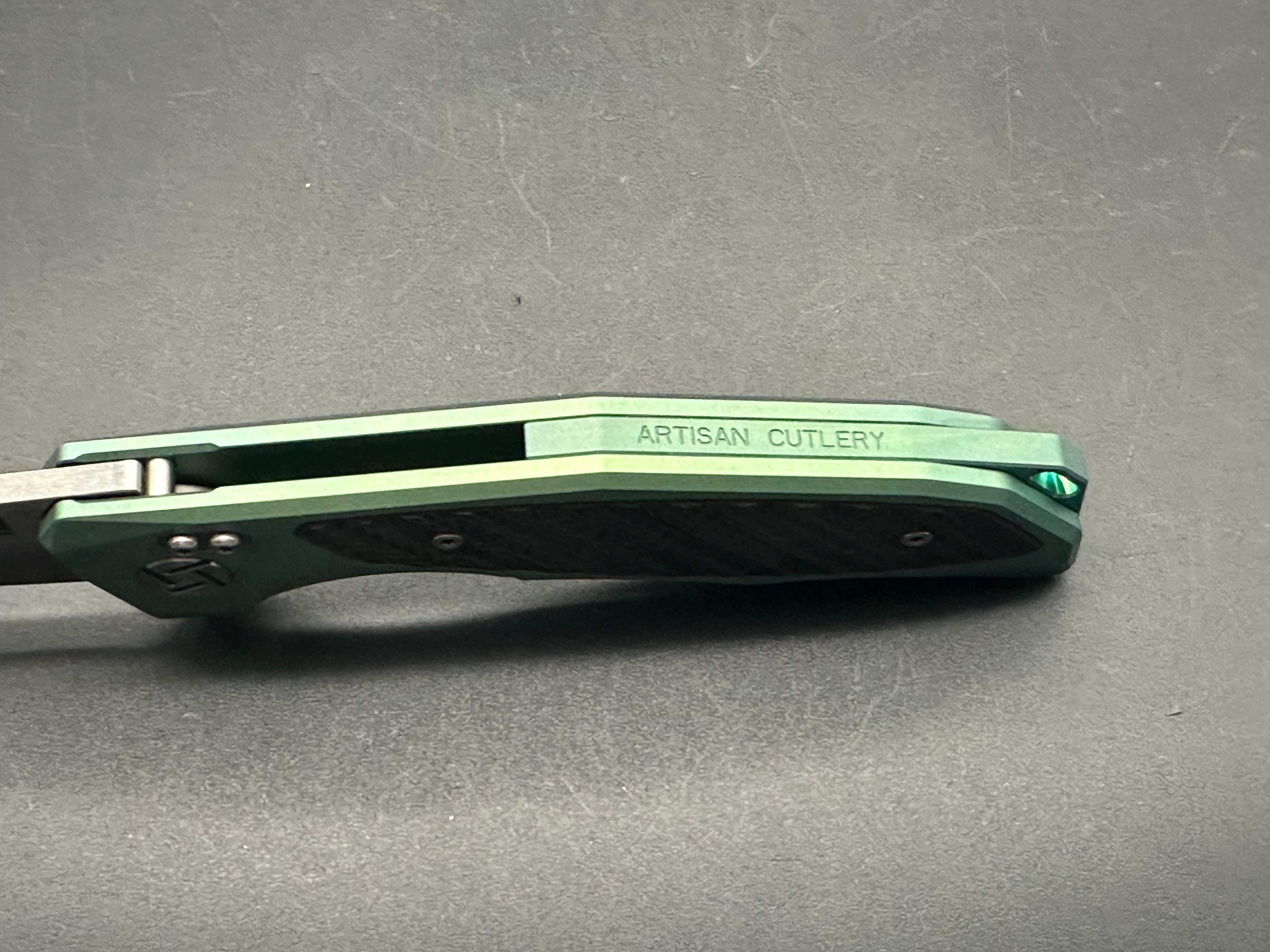 Artisan Cutlery Megahawk S35VN Wharncliffe Folding Knife - Premium Green Titanium Handles with Carbon Fiber Inlays - EDC, Outdoor, Camping & Survival Tool