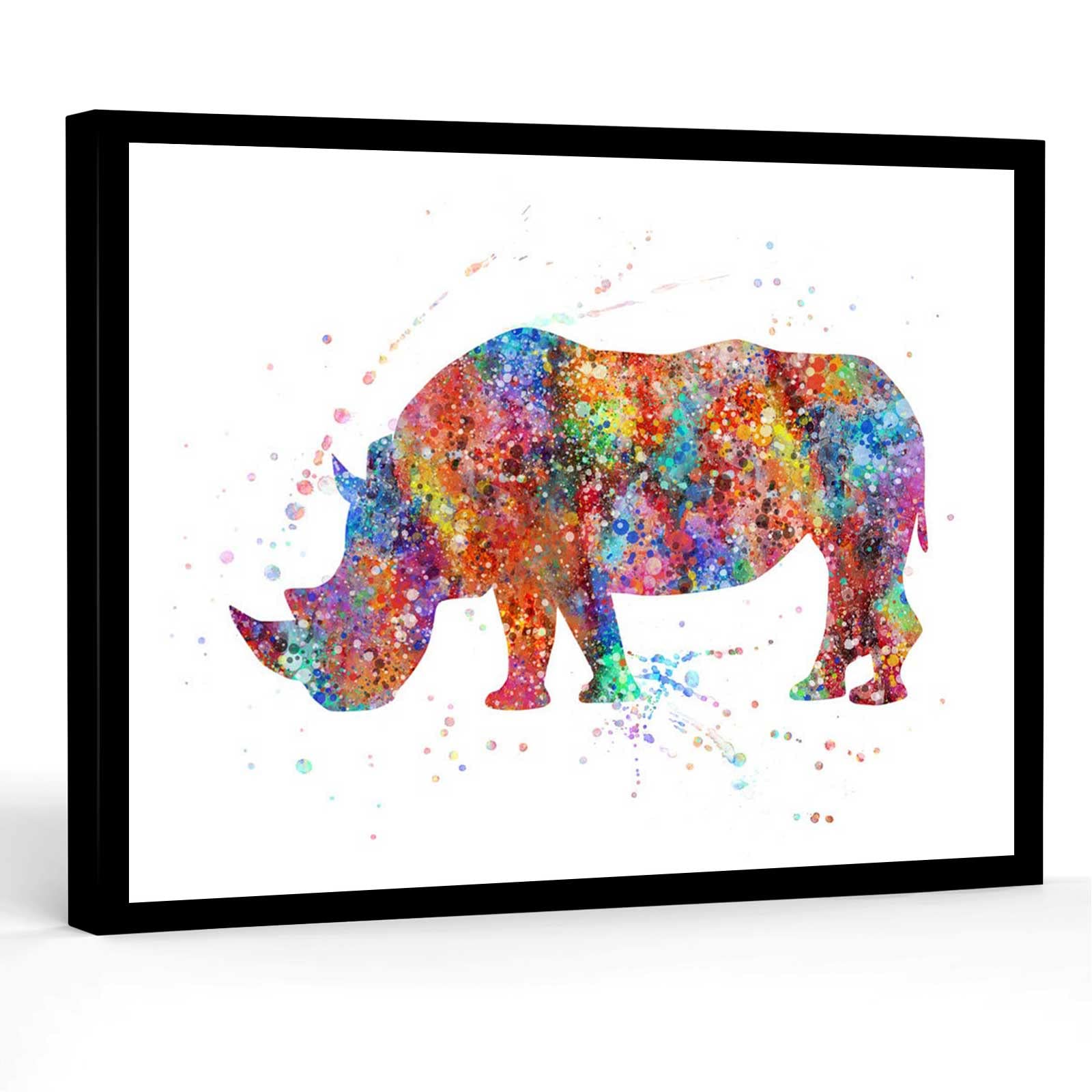 Modern Framed Rhino Canvas Art - 16''x24'' Sports Themed Nursery Decor for Boys | Cute Zoo Animal Illustration Painting | Perfect for Kids' Rooms, Playrooms & Sports Themed Bedrooms