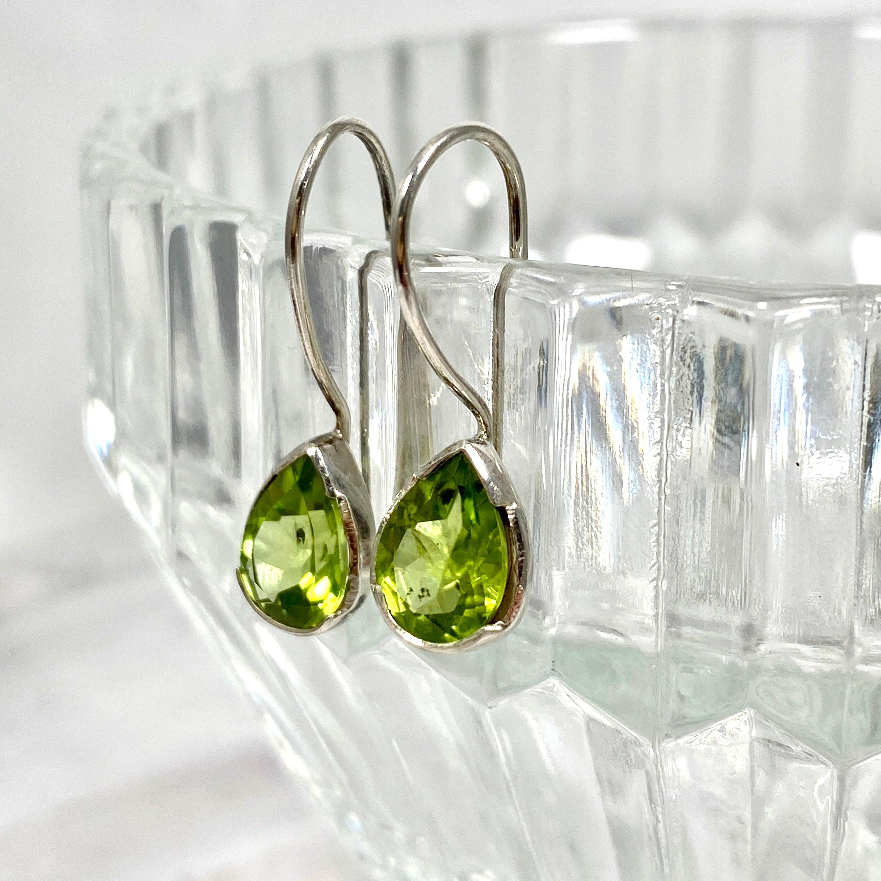 Peridot Faceted Teardrop Earrings - 14K Gold Plated Dangle Drop Earrings for Women, Gift for Her | Perfect for Weddings, Parties & Special Occasions