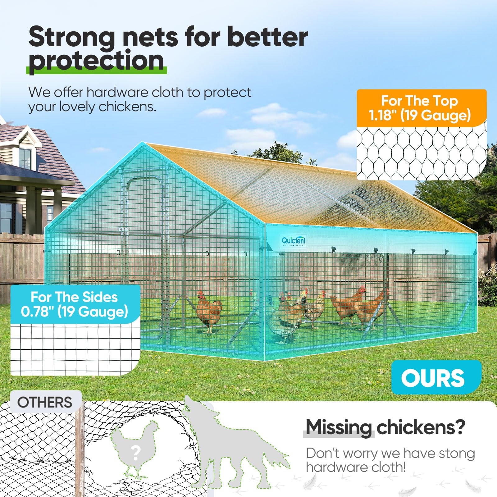 Quictent 12x9x6.6FT Large Walk-In Metal Chicken Coop for 20+ Poultry - Galvanized Hardware Cloth & Waterproof Roof Cover - Outdoor Hen House for Backyard Farm | Perfect for Free-Range Chickens, Ducks & Small Livestock