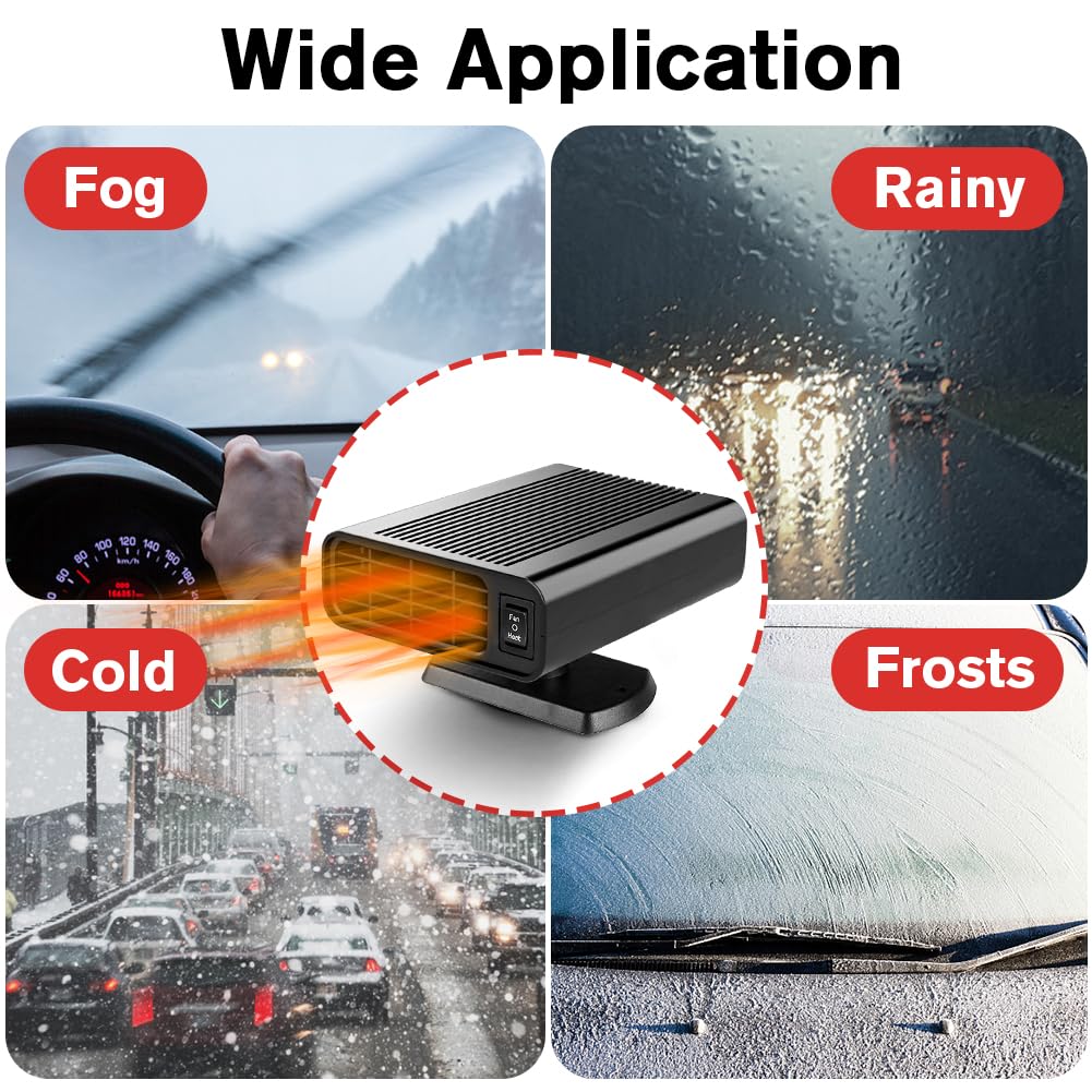 12V Car Heater with Fast Heating & 2-in-1 Defrost Defogger, Cigarette Lighter Plug-in Vehicle Heater for Winter Warmth and Clear Visibility