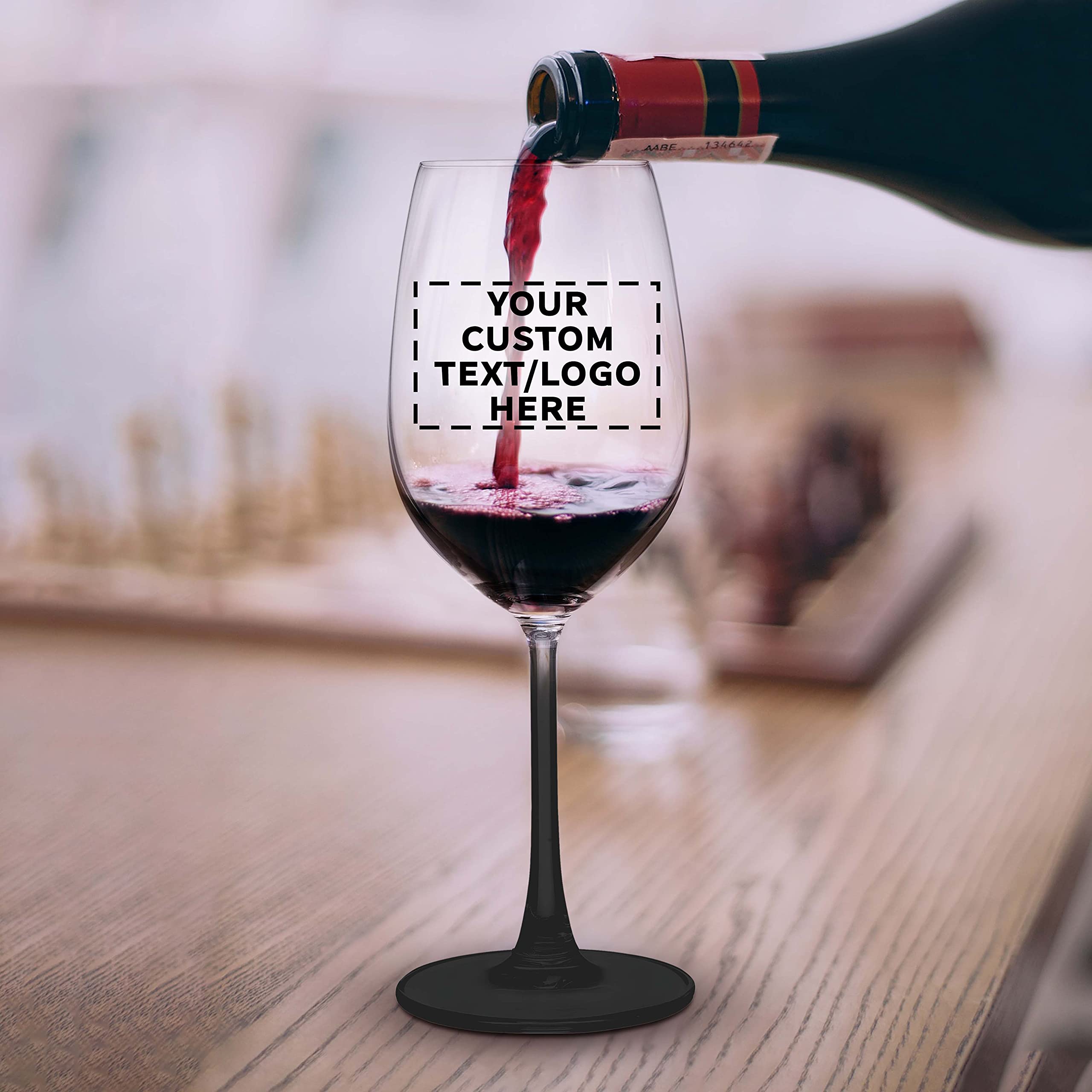 10-Piece Crystal Wine Glass Set - 13.25 oz Elegant Stemware with Custom Text/Logo - Lightweight Barware for Parties, Weddings & Home Decor (Black)