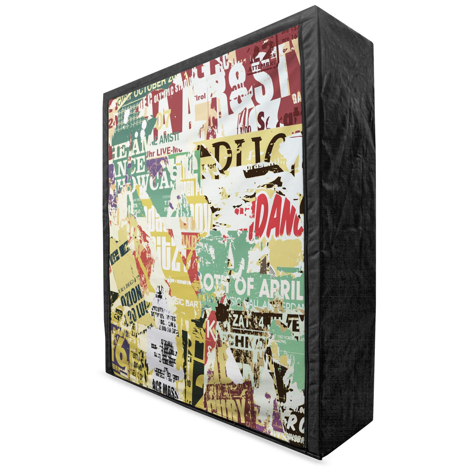 Ambesonne Retro Portable Fabric Wardrobe - Vintage Grunge Collage Print with Torn Posters & Newspaper Design - 59