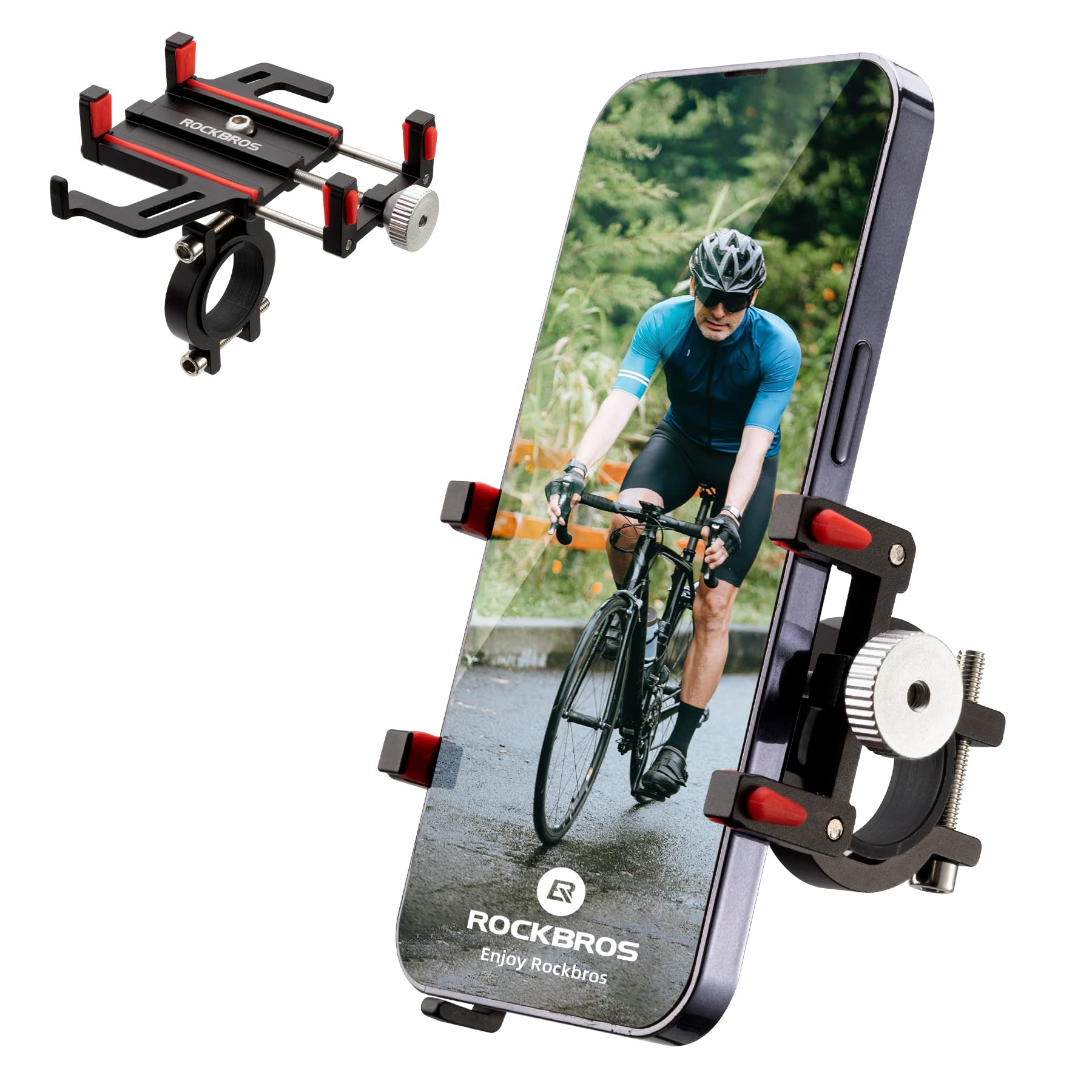 ROCKBROS 360° Rotatable Aluminum Bike Phone Mount - Universal Handlebar Holder for iPhone, Android Smartphones - Perfect for Cycling, Motorcycling & E-Bike Rides (Waterproof & Shockproof Design)