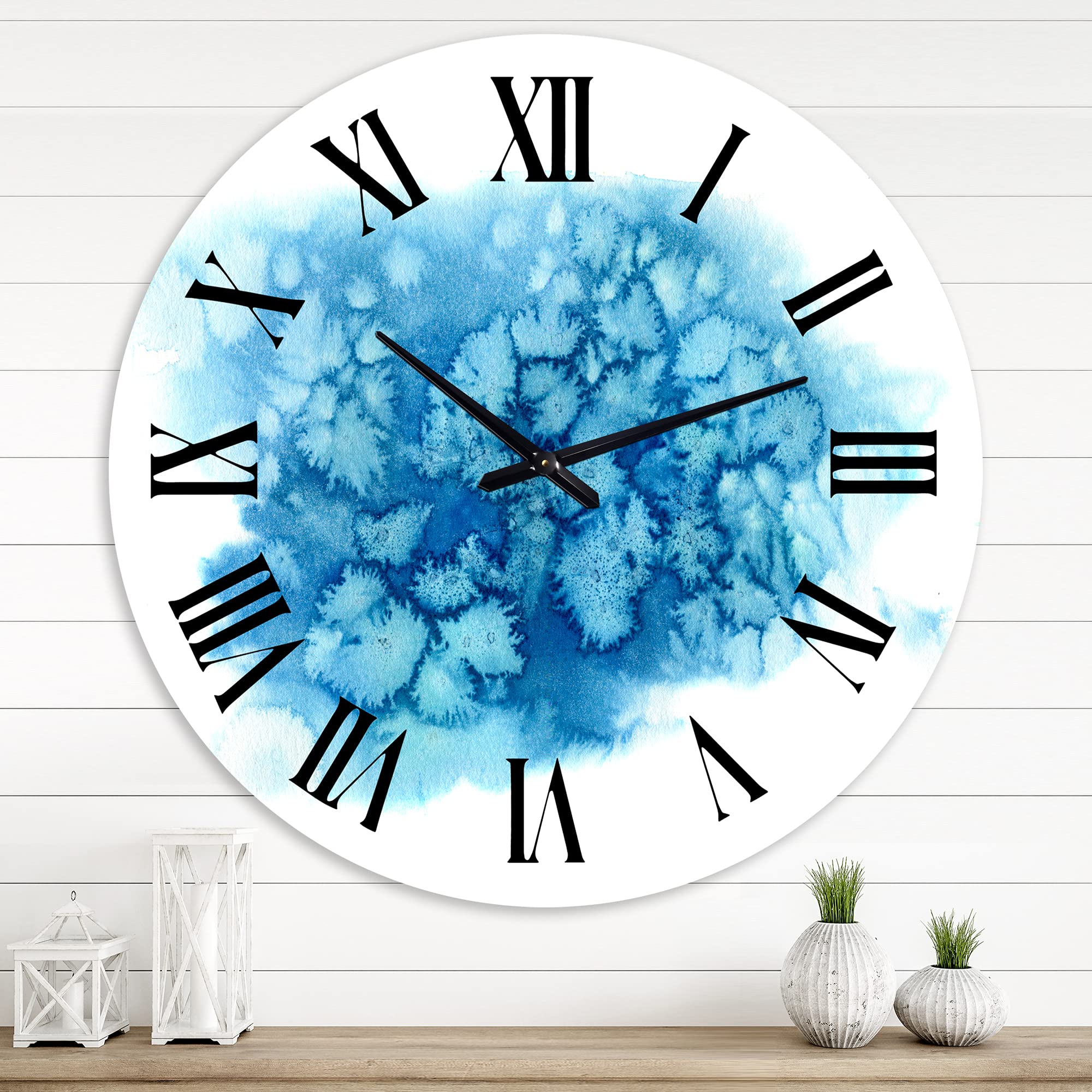 Blue Turquoise Cloud Abstract Wall Clock - Large Modern Fractal Design for Living Room, Bedroom & Office Decor | Silent Non-Ticking Battery Operated