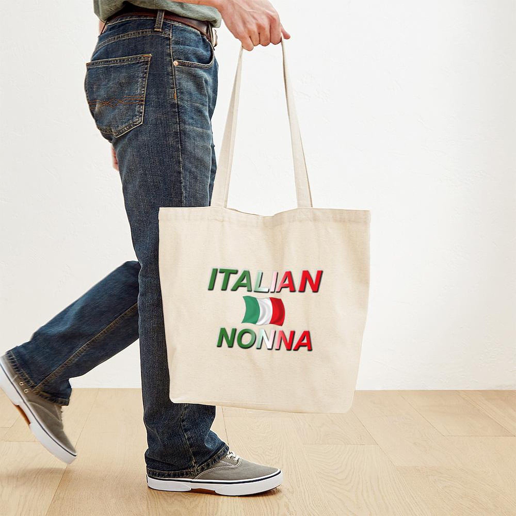 Italian Nonna Tote Bag - Natural Canvas Reusable Grocery Shopping Bag for Women - Perfect for Farmers Market, Beach Trips & Everyday Use