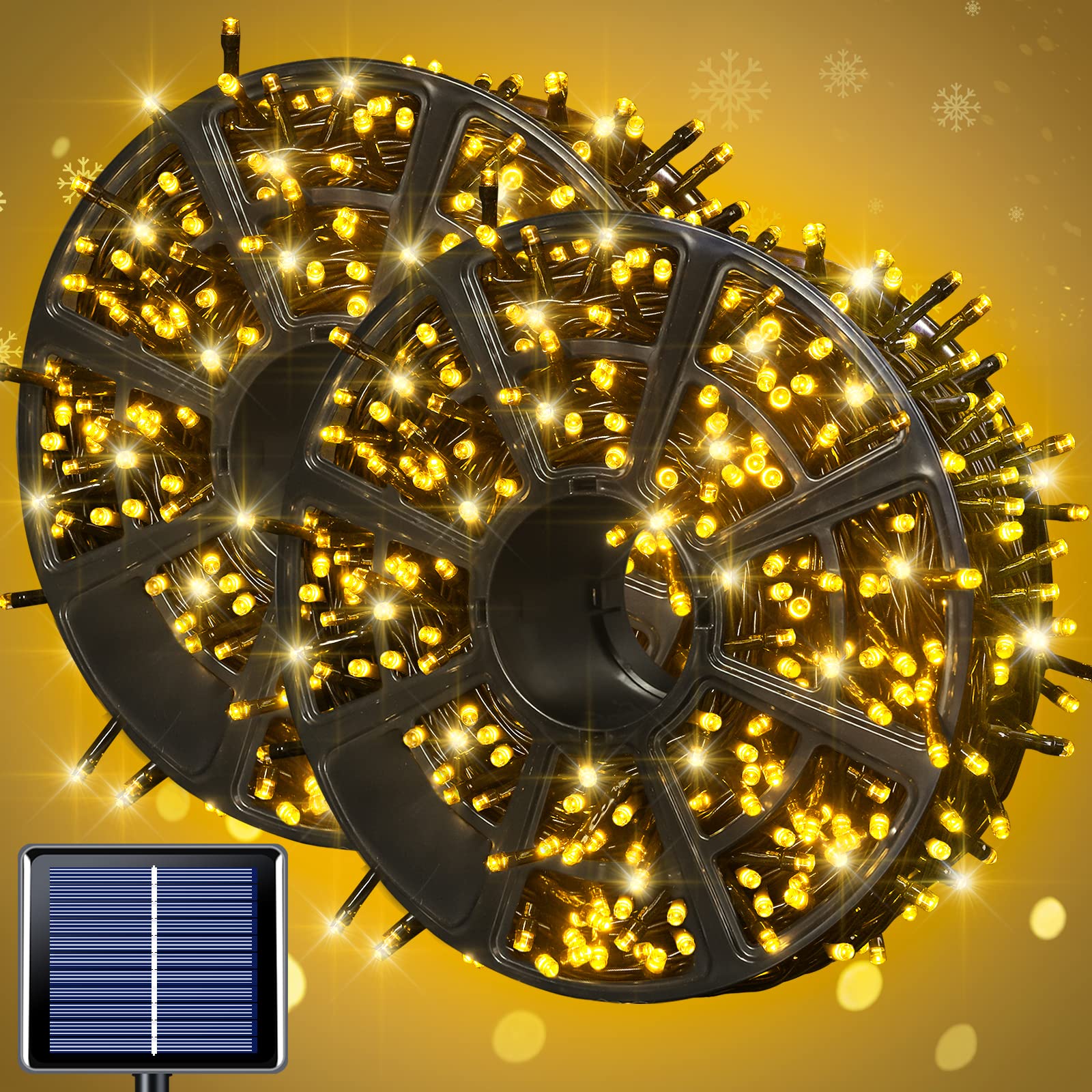 JMEXSUSS 600LED Solar Christmas Lights Outdoor Waterproof - 59.8ft Warm White Solar String Lights with 8 Lighting Modes for Christmas Decorations, Garden, Wedding, Party, Tree & Bush Decor | Perfect for Holiday, Patio, Yard & Outdoor Decor