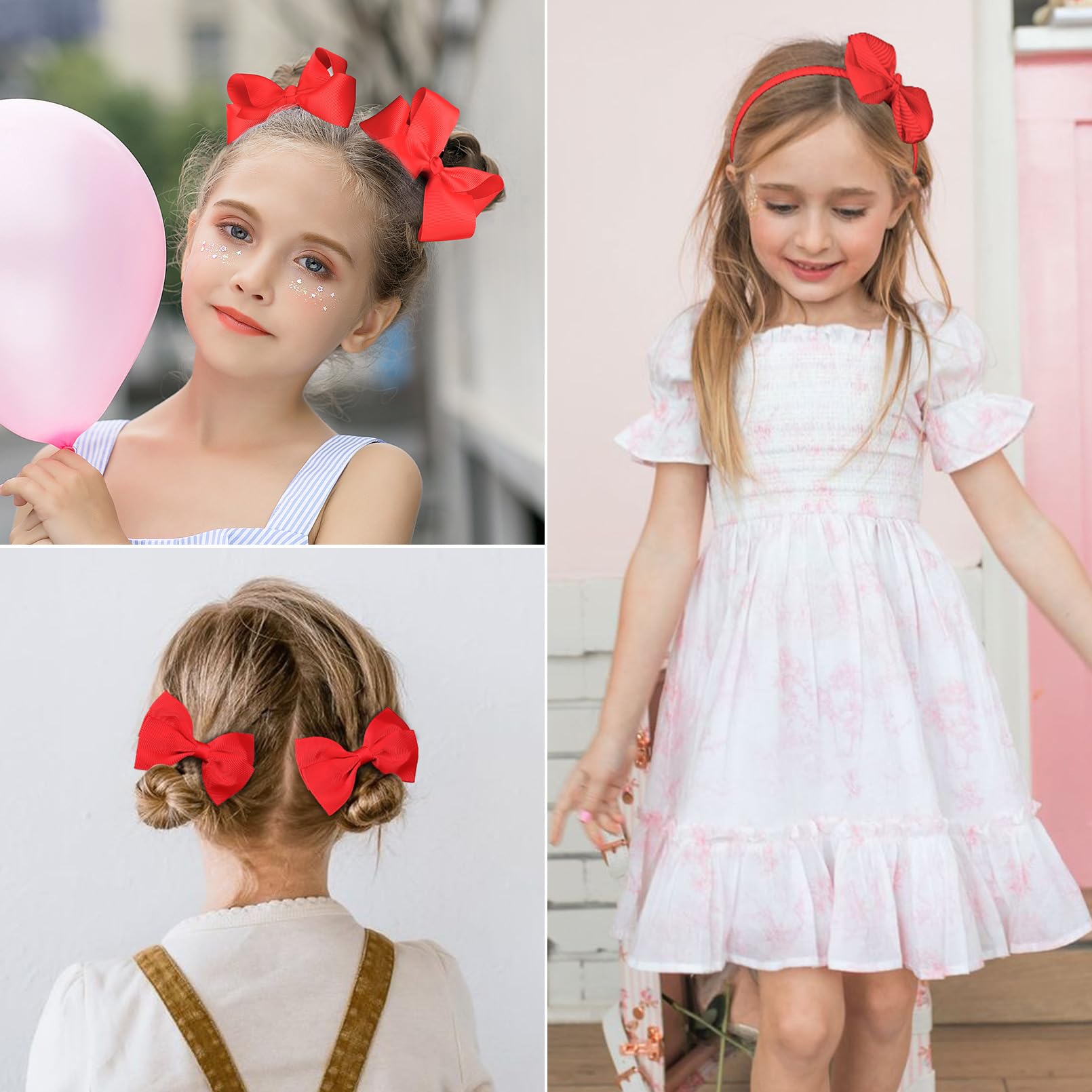 15-Piece DEEKA Hair Accessories Set for Toddler Girls - Hair Bows, Clips, Headband & Hair Ties (Red) - Perfect for School, Parties & Everyday Wear