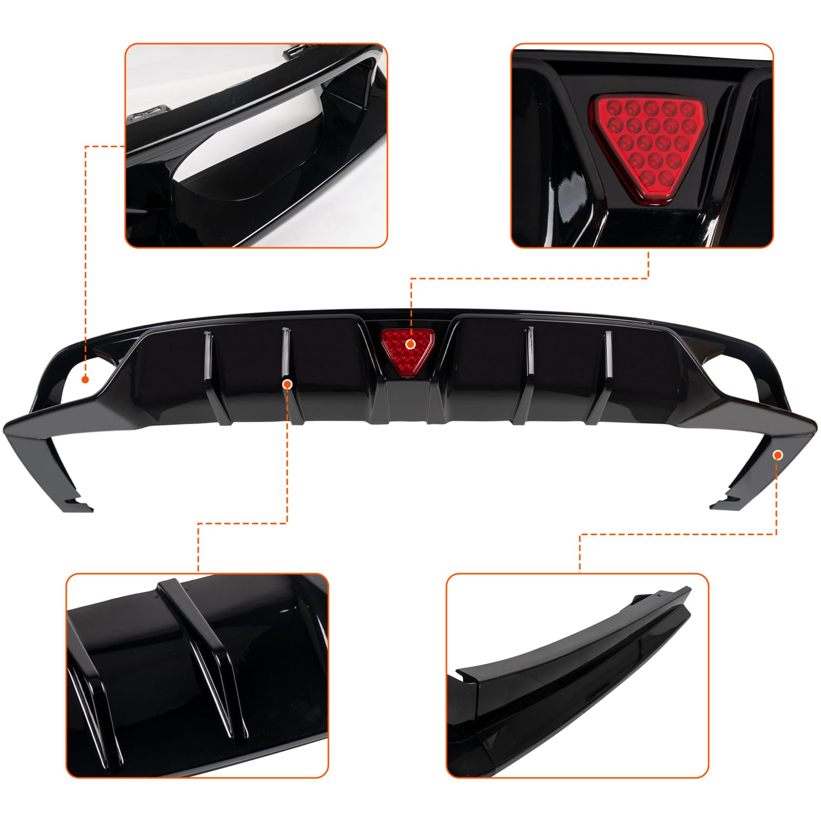 2022-2024 Honda Civic 11th Gen Rear Bumper Diffuser Lip with LED Lights - Glossy Black MC Style Aerodynamic Body Kit for 4-Door Sedan | Enhanced Night Visibility & Sporty Styling Upgrade
