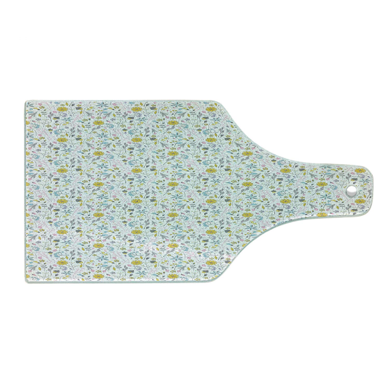 Ambesonne Cartoon Cutting Board - Spring Floral Doodle Design Tempered Glass Serving Board with Wine Bottle Shape | Kitchen Decor, Cheese Platter, Charcuterie Display, Housewarming Gift